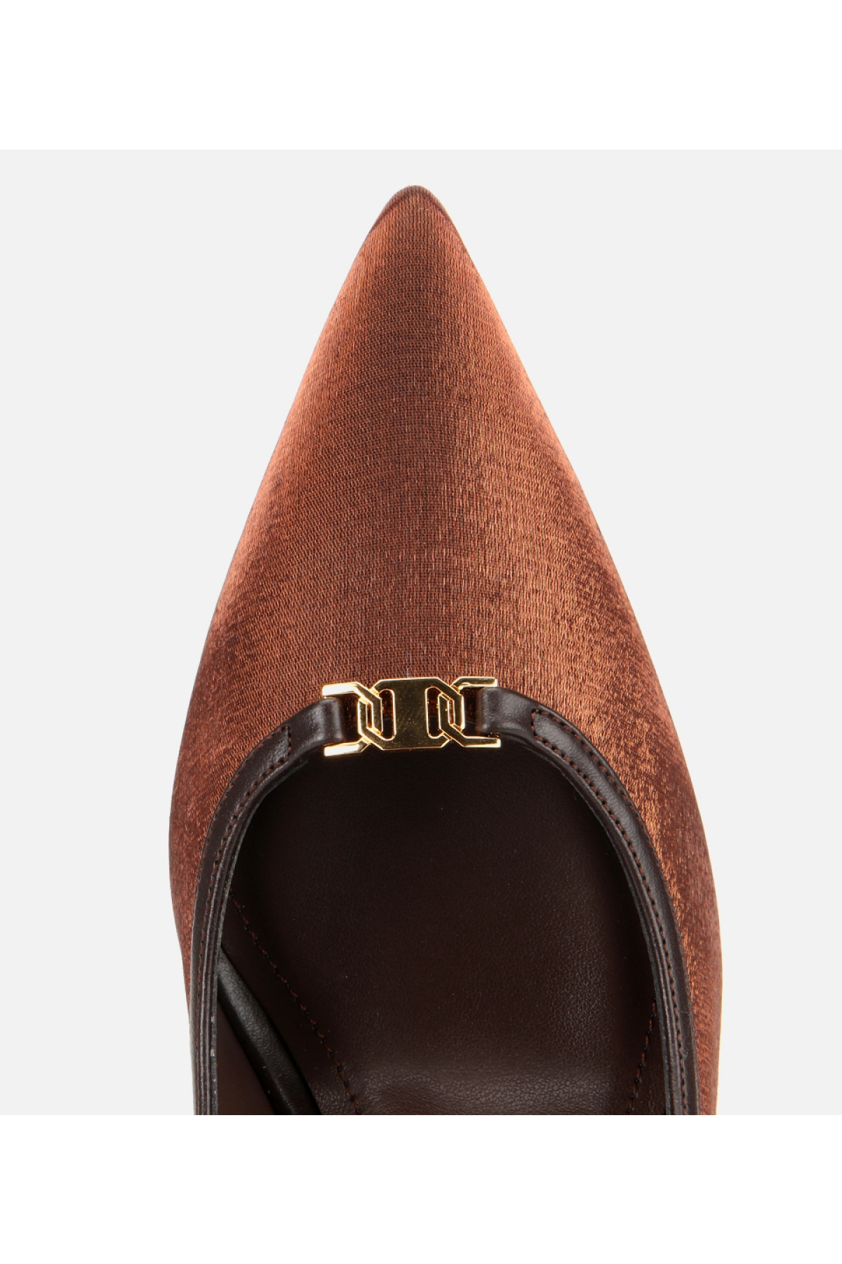 Kadın Saten Açık Kahverengi Gold Detaylı Yüksek Topuklu Stiletto - Görsel 5