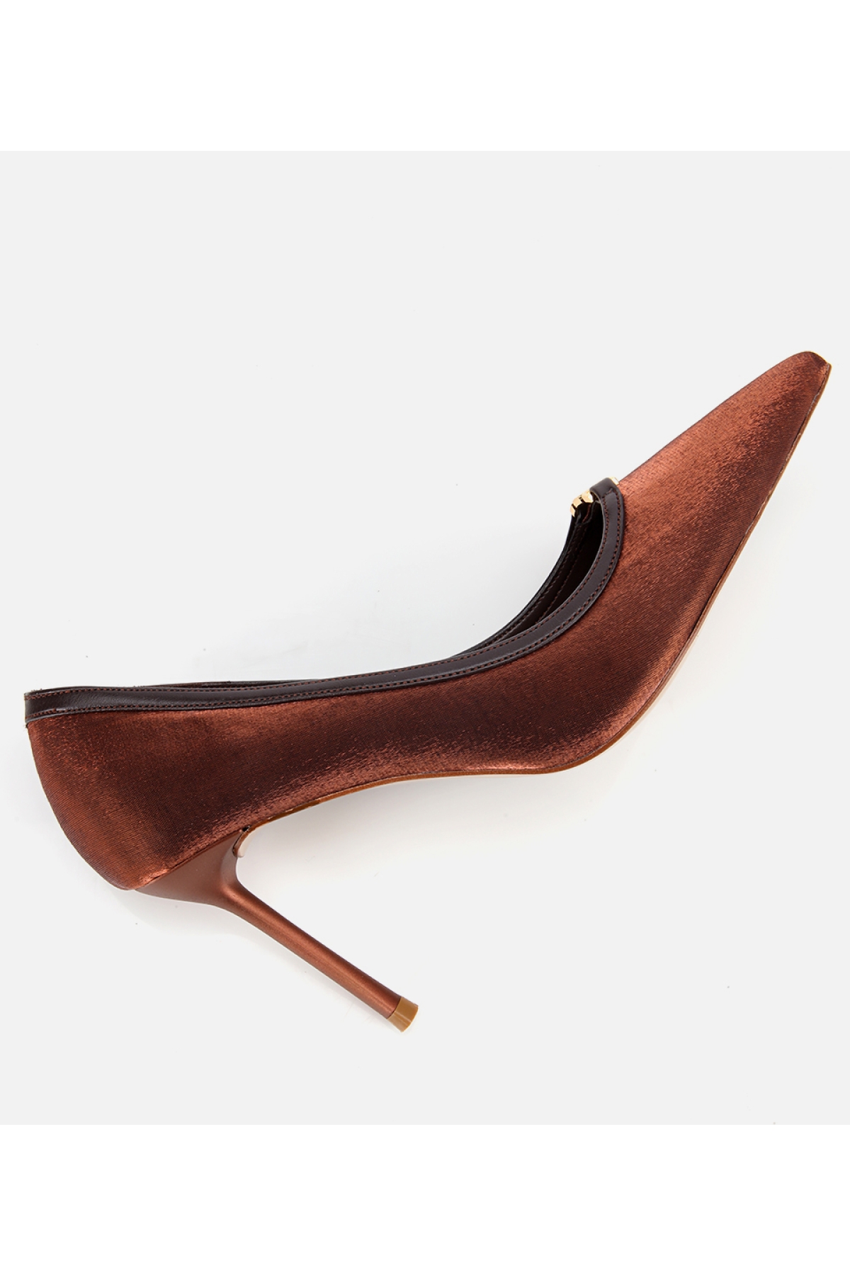 Kadın Saten Açık Kahverengi Gold Detaylı Yüksek Topuklu Stiletto - Görsel 6