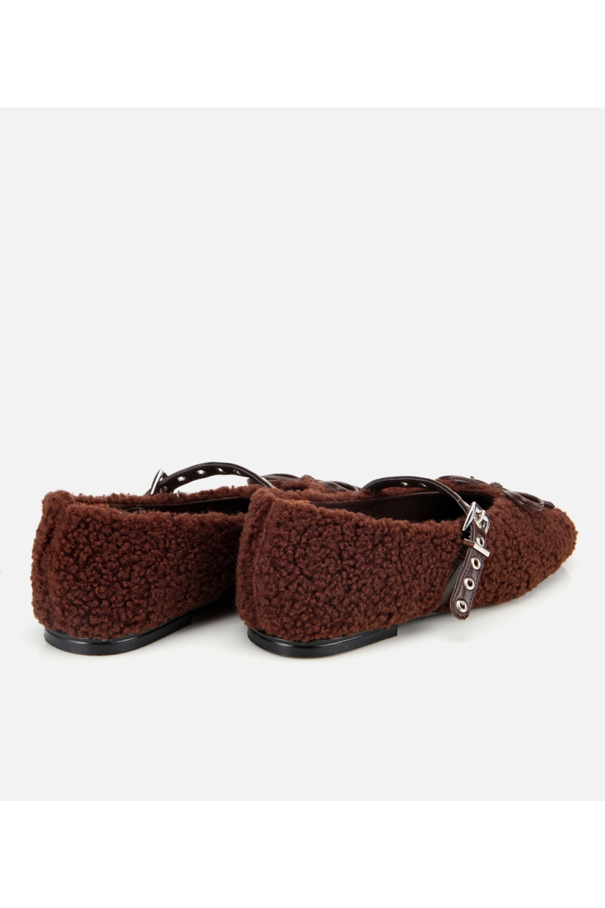 Kadın Kahverengi Peluş Kürklü Zımbalı Babet - Görsel 4