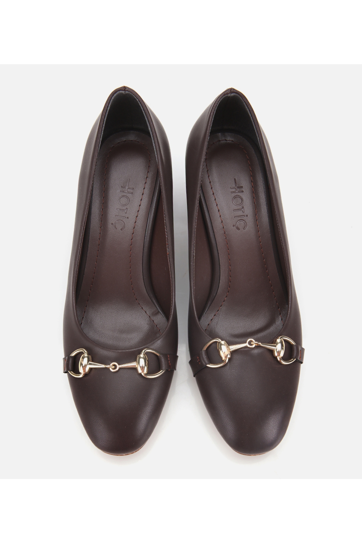 Kadın Kahverengi Gold Tokalı Kalın Topuklu Ayakkabı - Görsel 6