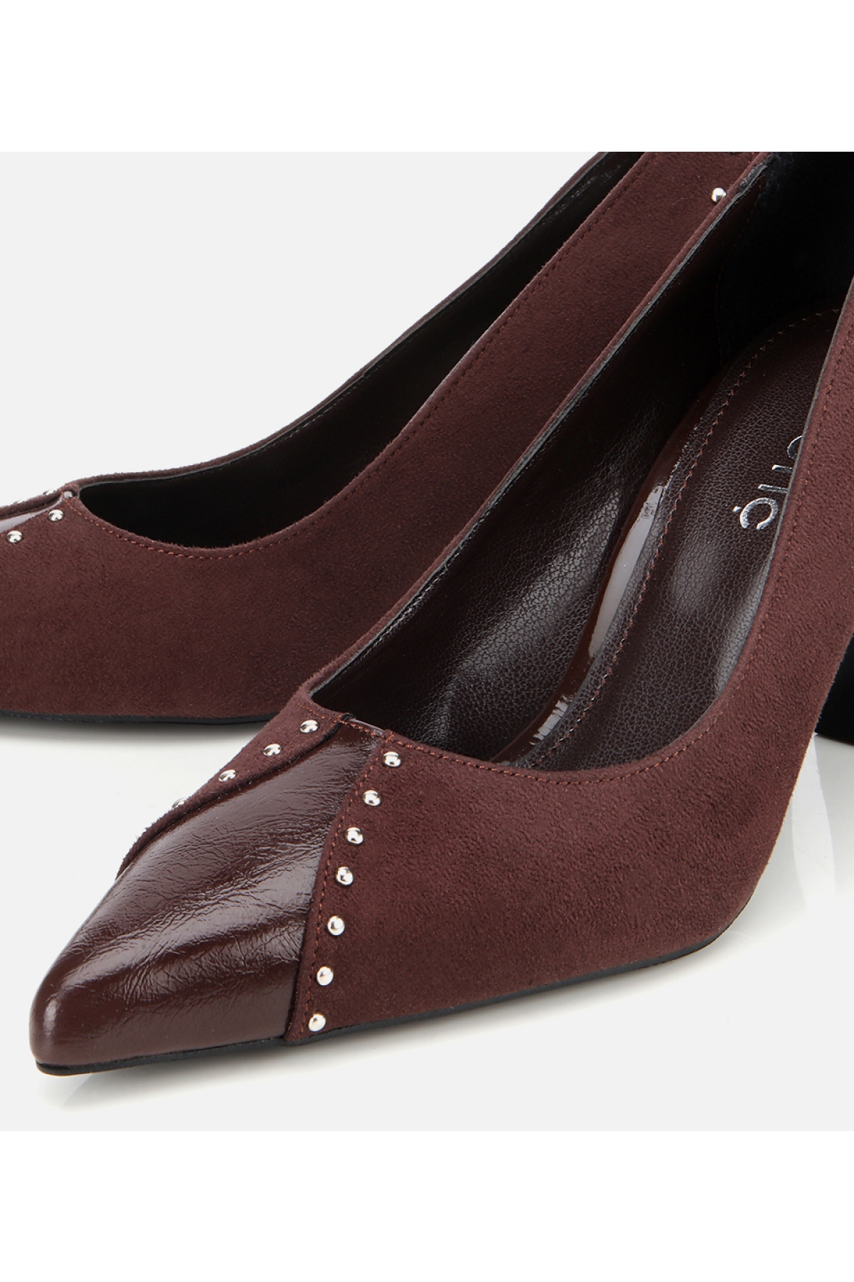 Kadın Süet Kahverengi Taşlı İnce Topuklu Stiletto - Görsel 3