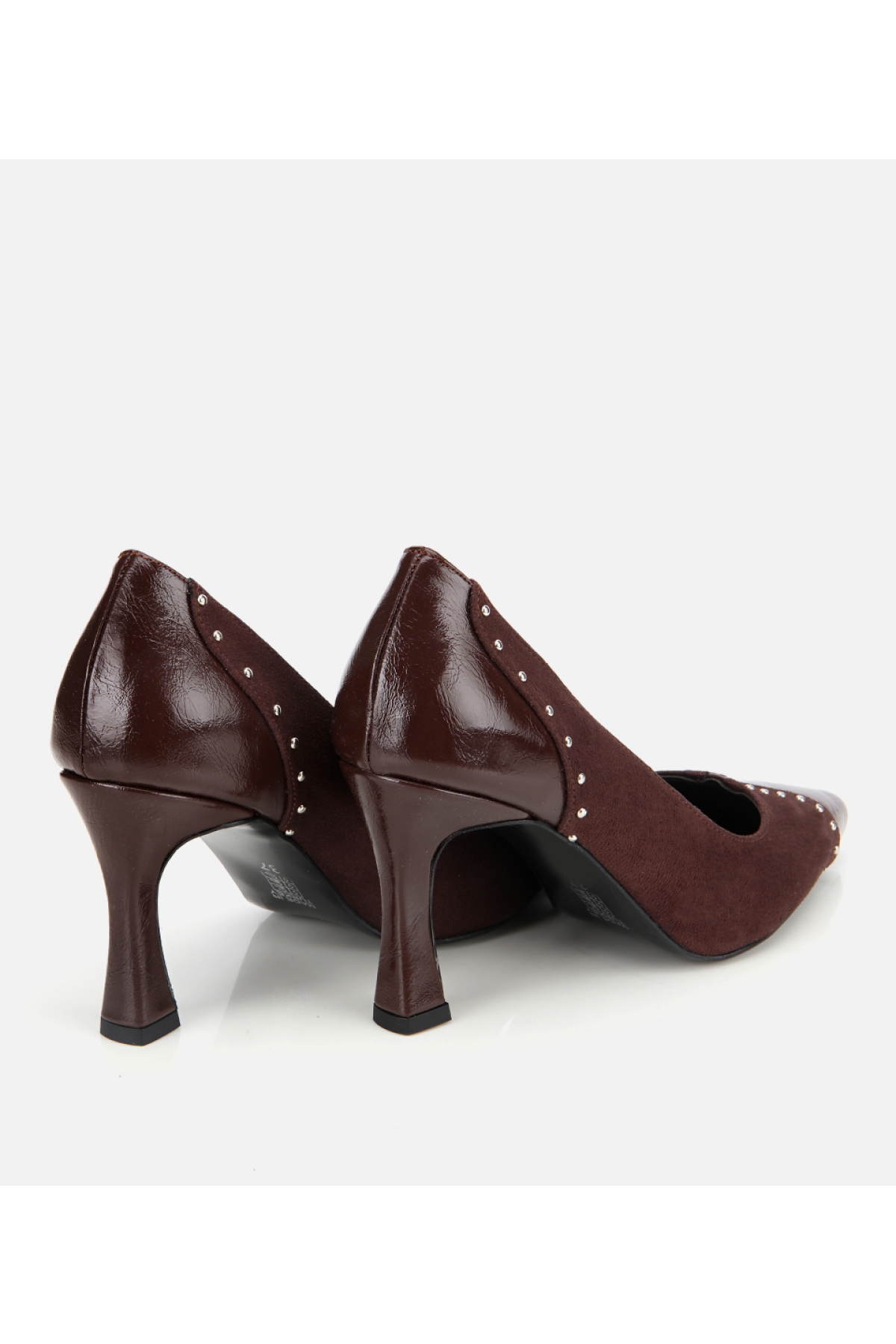 Kadın Süet Kahverengi Taşlı İnce Topuklu Stiletto - Görsel 4