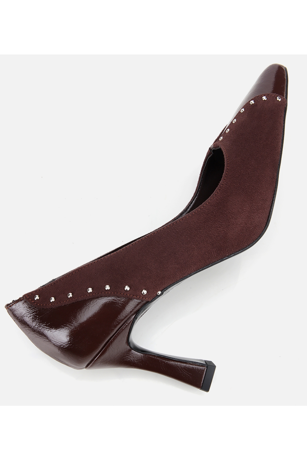 Kadın Süet Kahverengi Taşlı İnce Topuklu Stiletto - Görsel 6