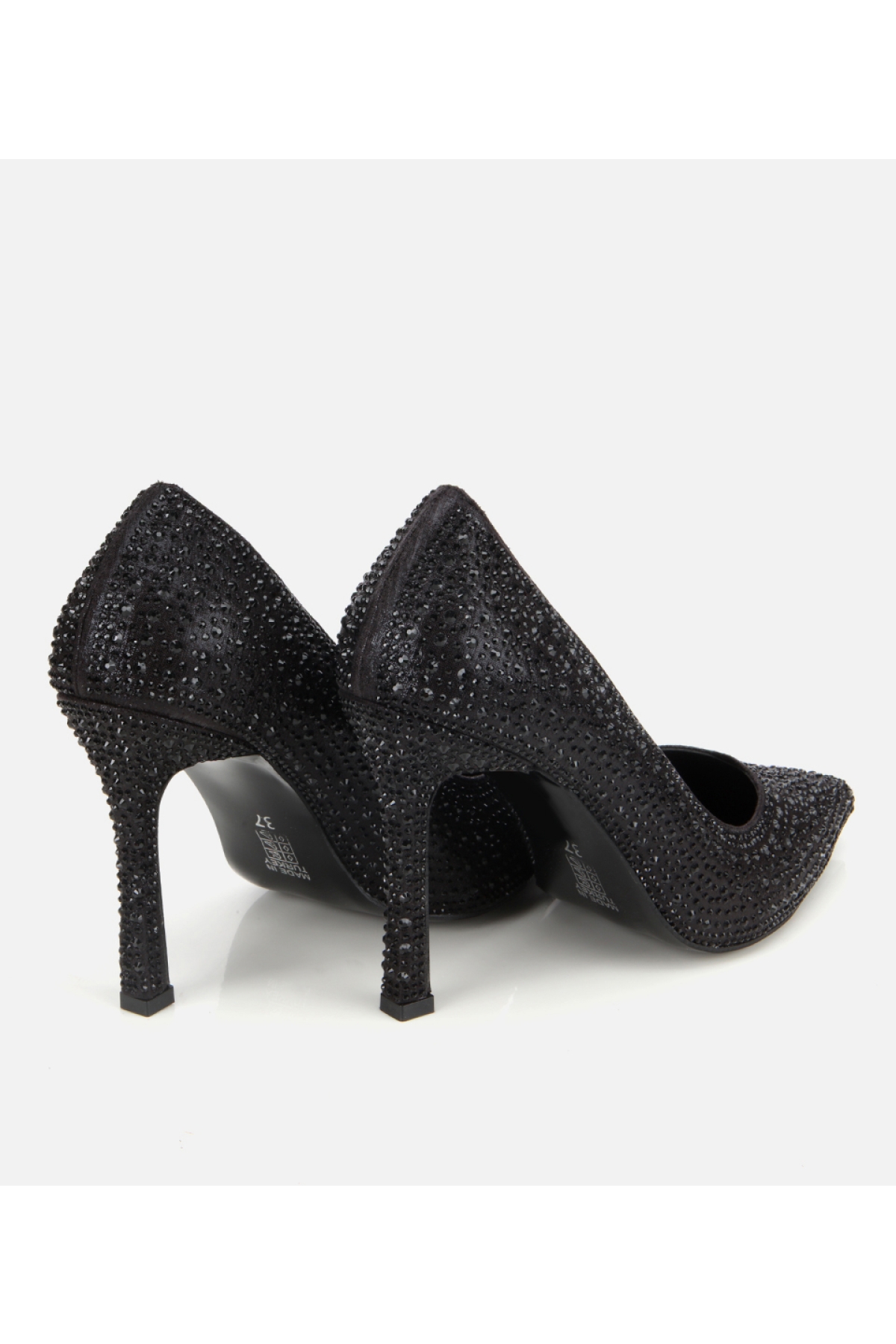 Kadın Siyah Taşlı Yüksek Topuklu Stiletto - Görsel 4