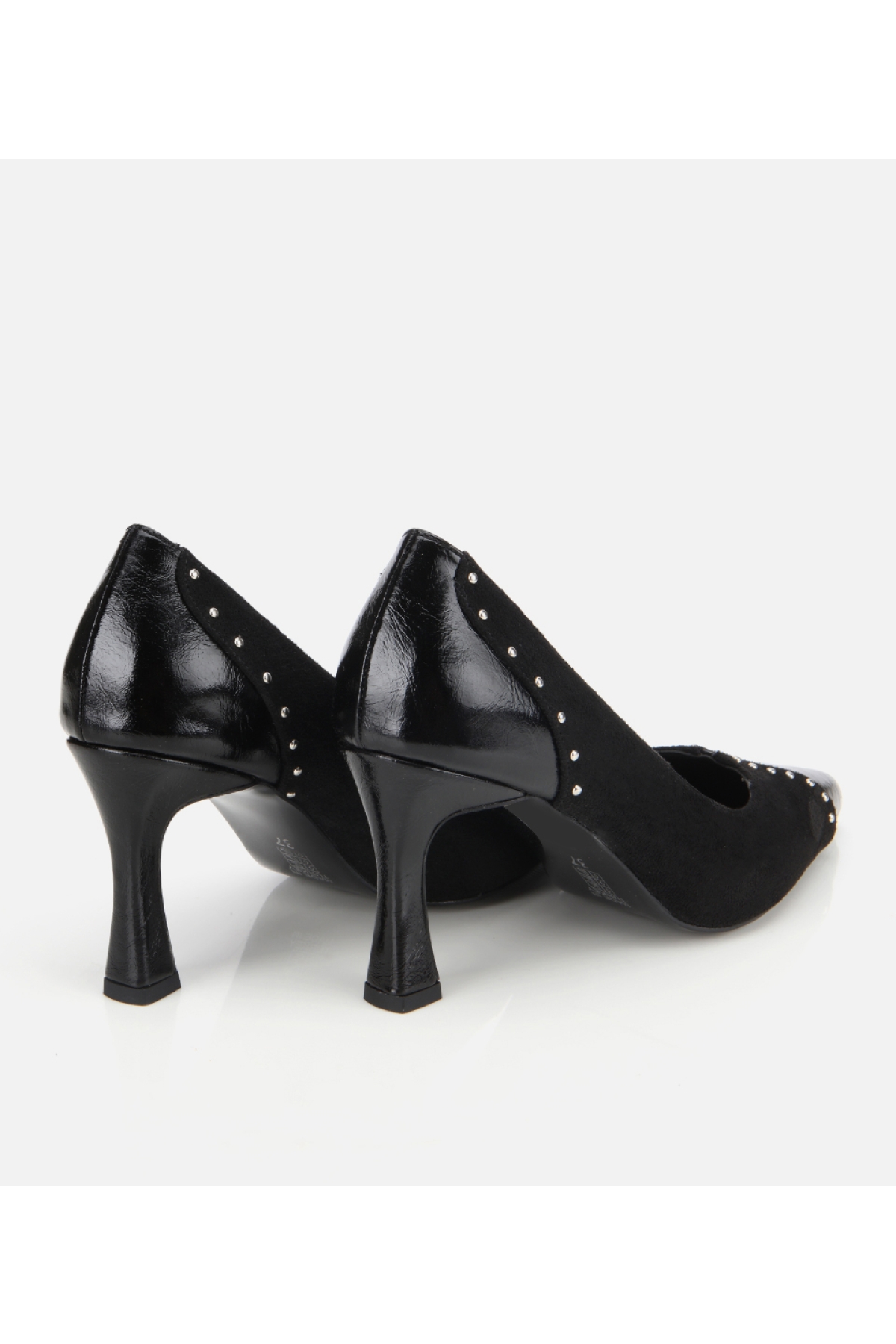 Kadın Süet Siyah Taşlı İnce Topuklu Stiletto - Görsel 4
