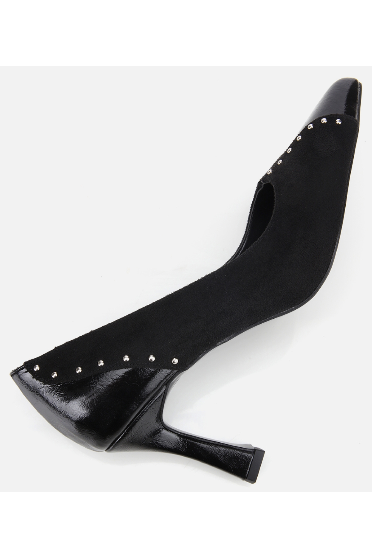 Kadın Süet Siyah Taşlı İnce Topuklu Stiletto - Görsel 6