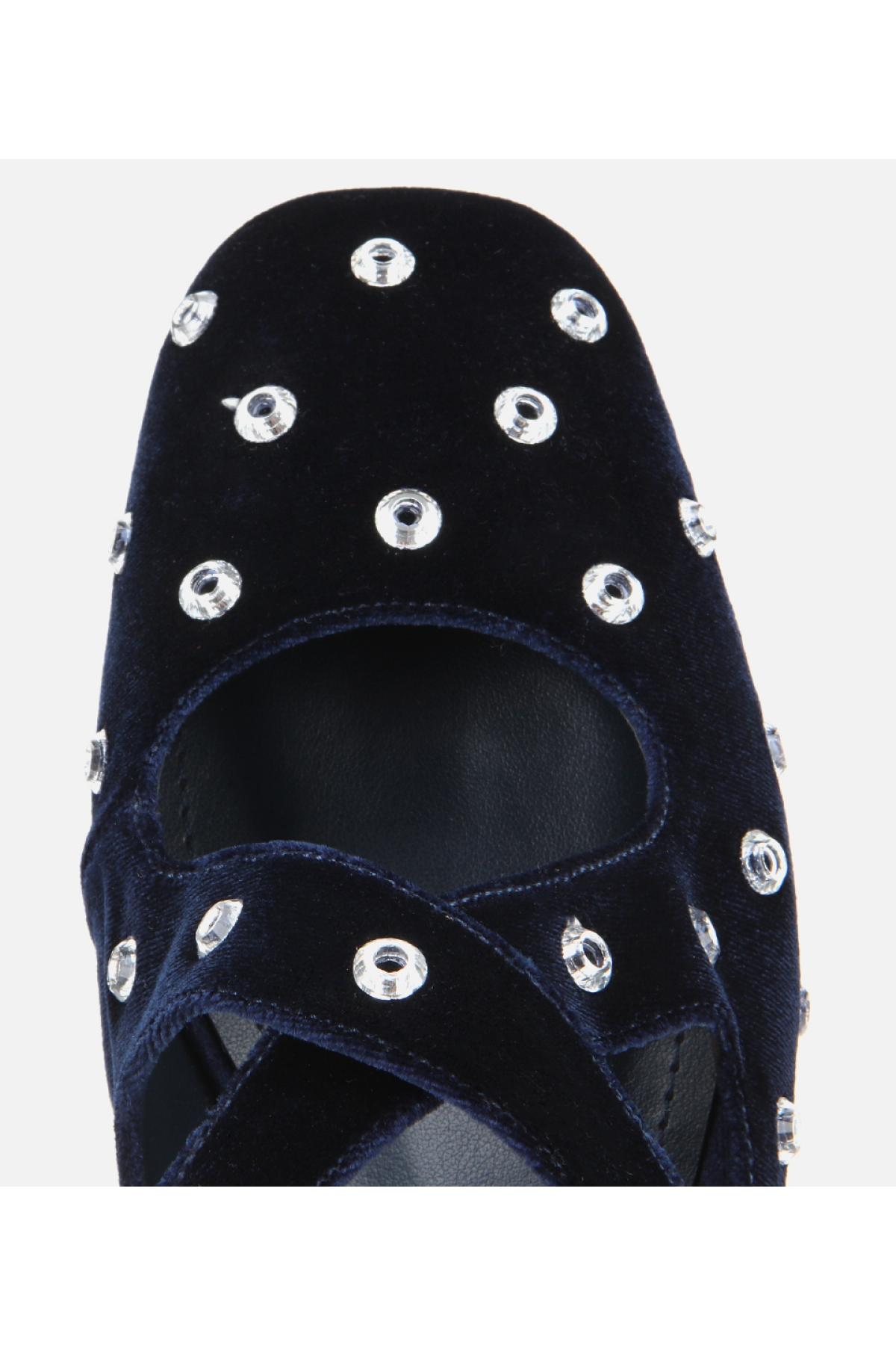 Kadın Lacivert Kadife Taşlı Çapraz Bantlı Babet - Görsel 5