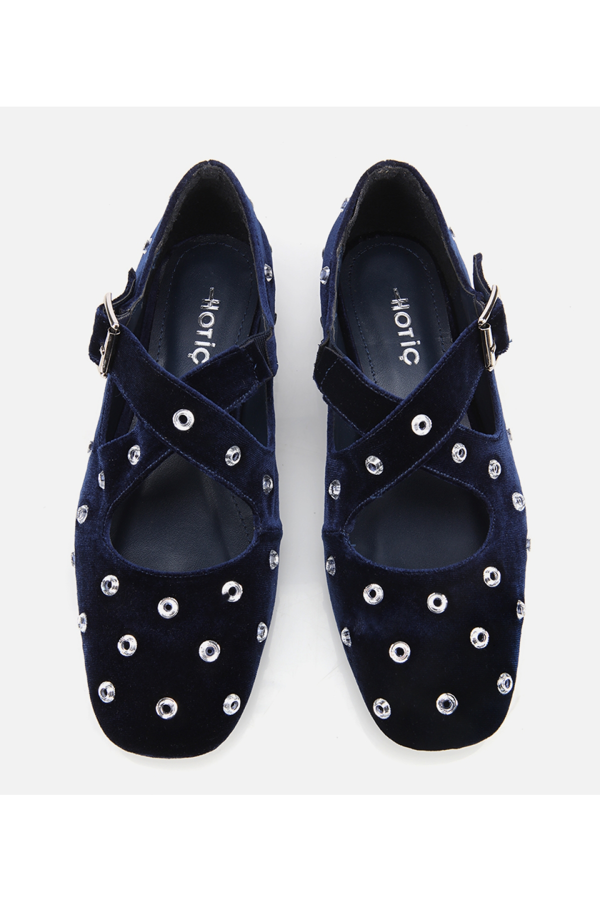 Kadın Lacivert Kadife Taşlı Çapraz Bantlı Babet - Görsel 6