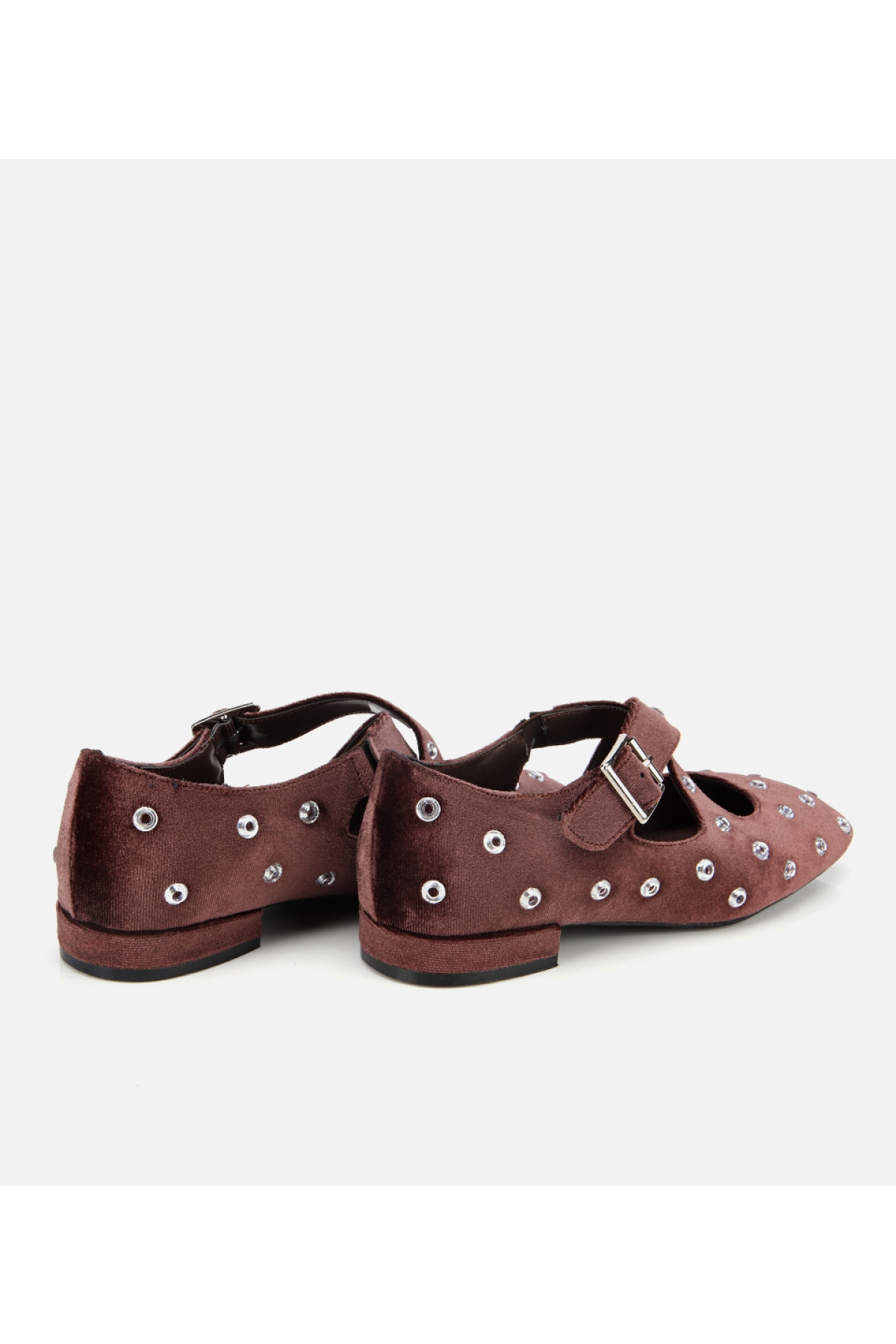 Kadın Kahverengi Kadife Taşlı Çapraz Bantlı Babet - Görsel 4