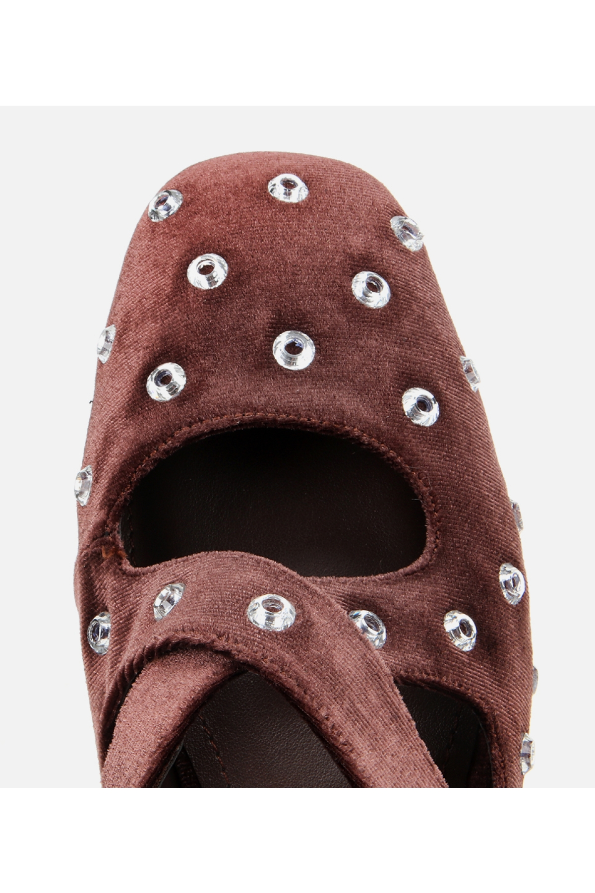Kadın Kahverengi Kadife Taşlı Çapraz Bantlı Babet - Görsel 5