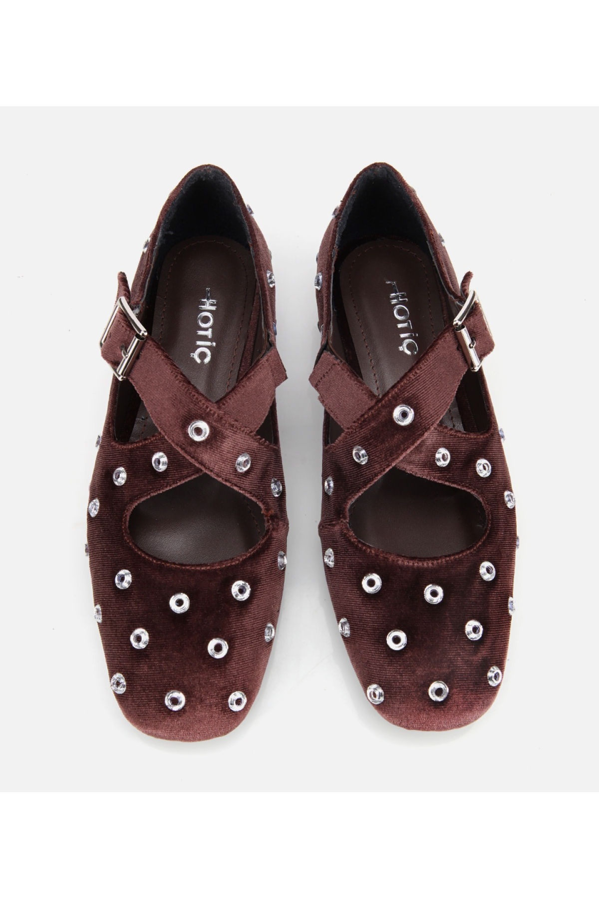 Kadın Kahverengi Kadife Taşlı Çapraz Bantlı Babet - Görsel 6