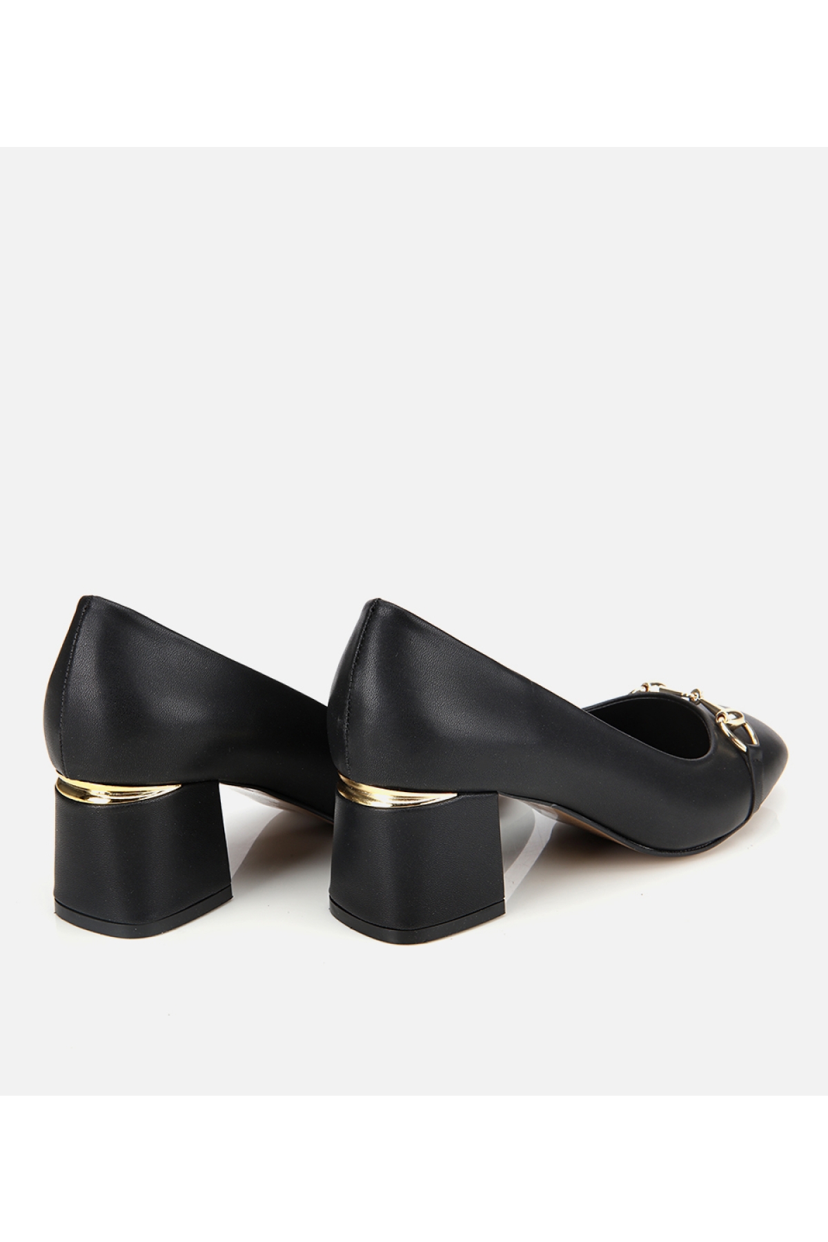 Kadın Siyah Gold Tokalı Kalın Topuklu Ayakkabı - Görsel 4