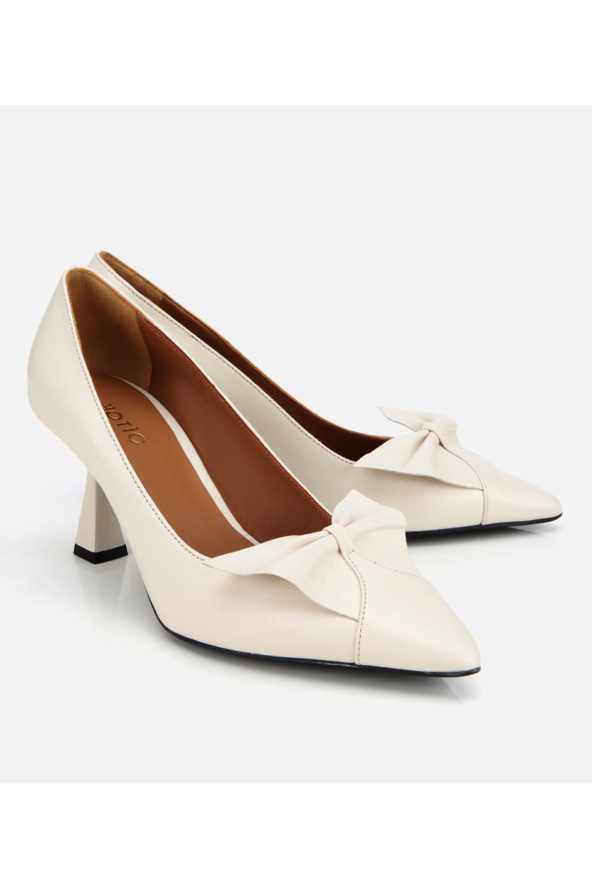 Kadın Deri Ekru Fiyonk Detaylı İnce Topuklu Stiletto - Görsel 2