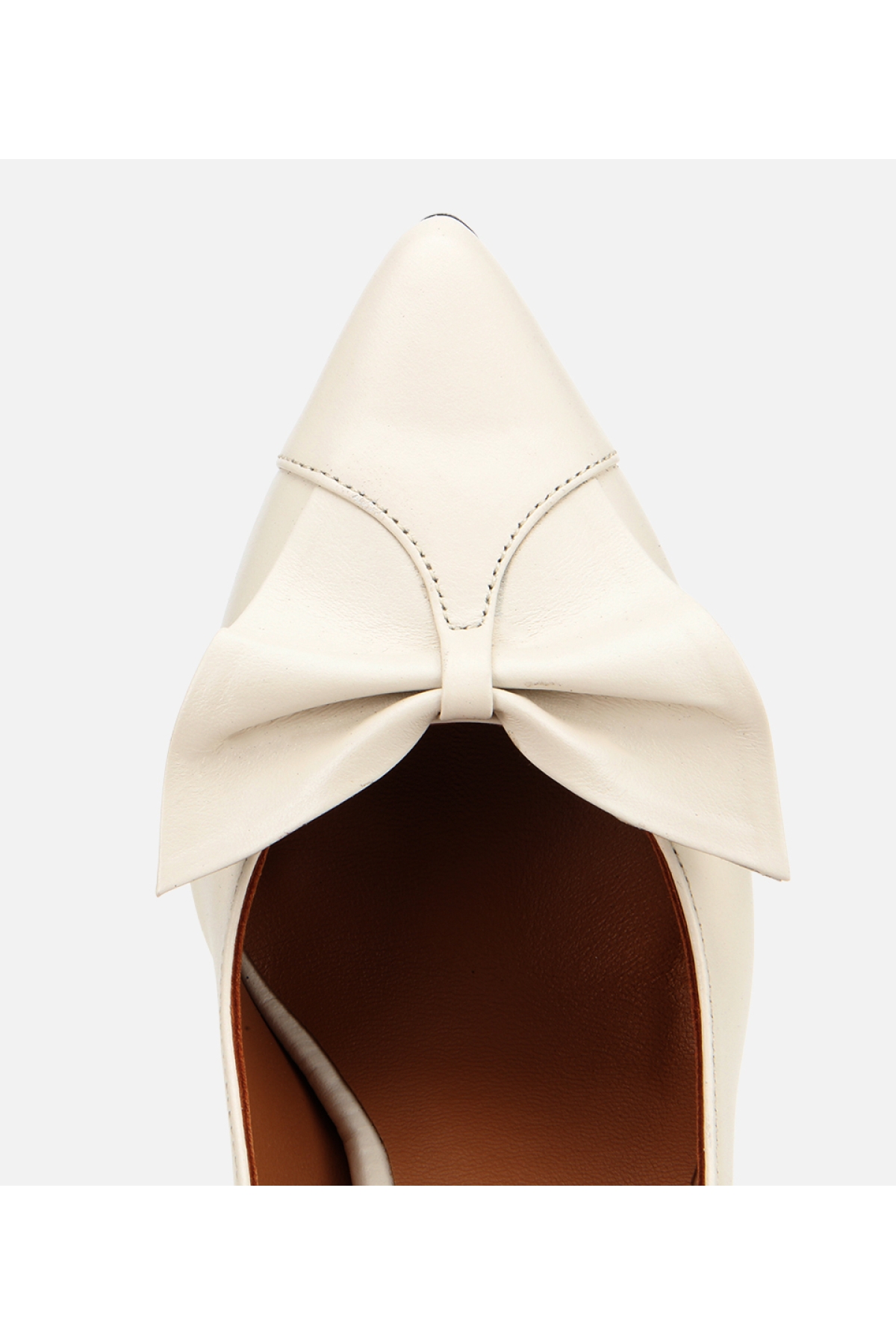 Kadın Deri Ekru Fiyonk Detaylı İnce Topuklu Stiletto - Görsel 5