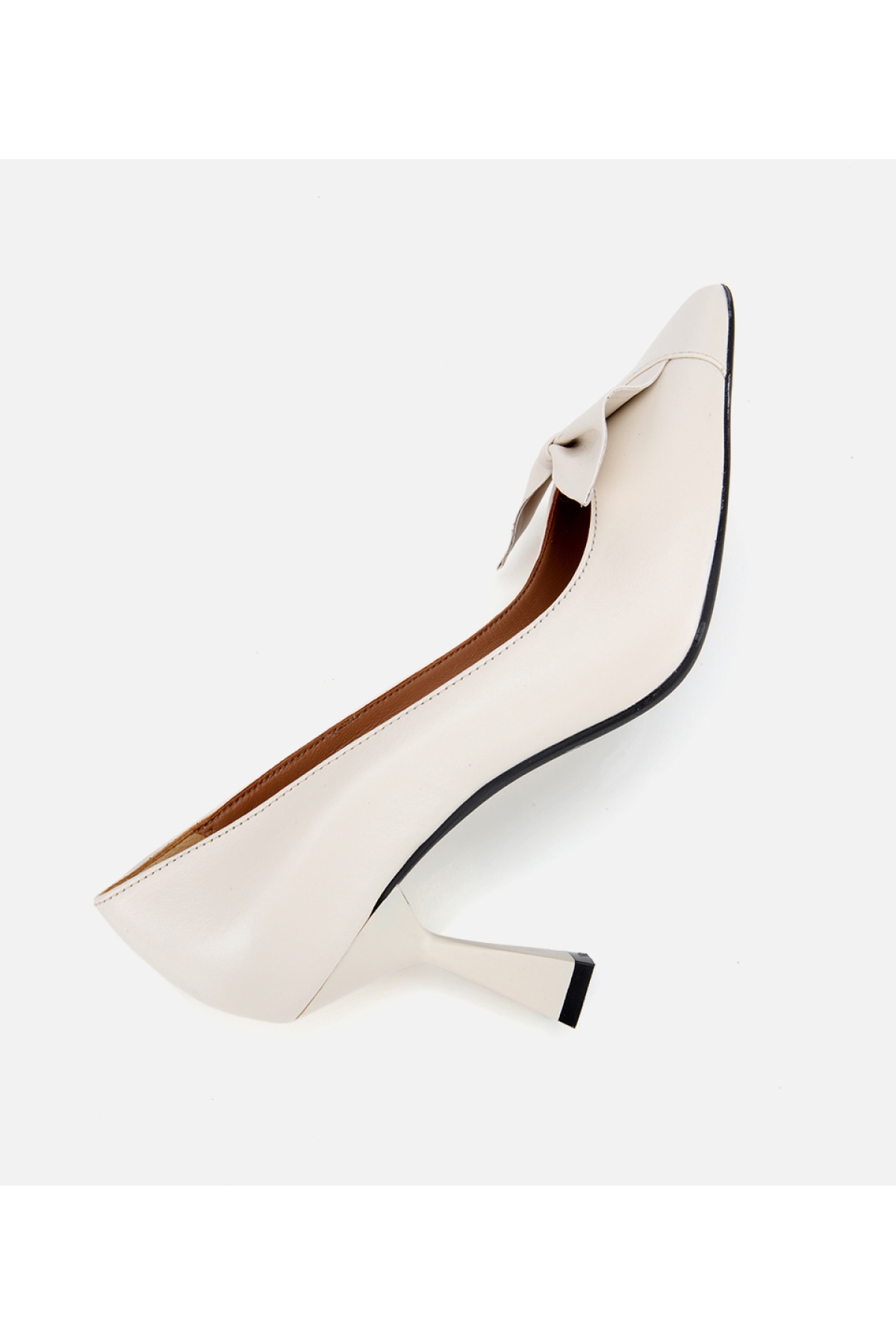 Kadın Deri Ekru Fiyonk Detaylı İnce Topuklu Stiletto - Görsel 6