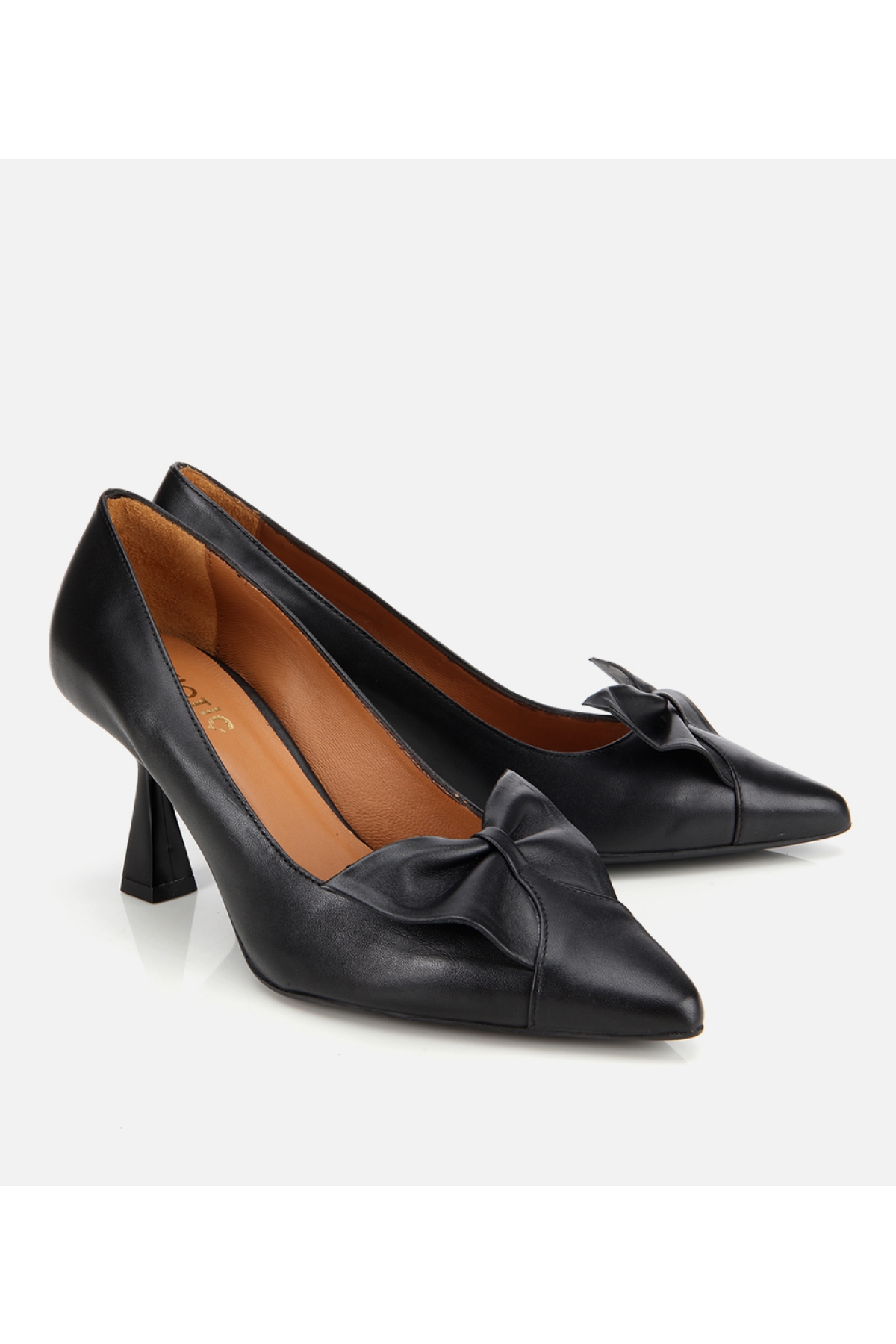 Kadın Deri Siyah Fiyonk Detaylı İnce Topuklu Stiletto - Görsel 2