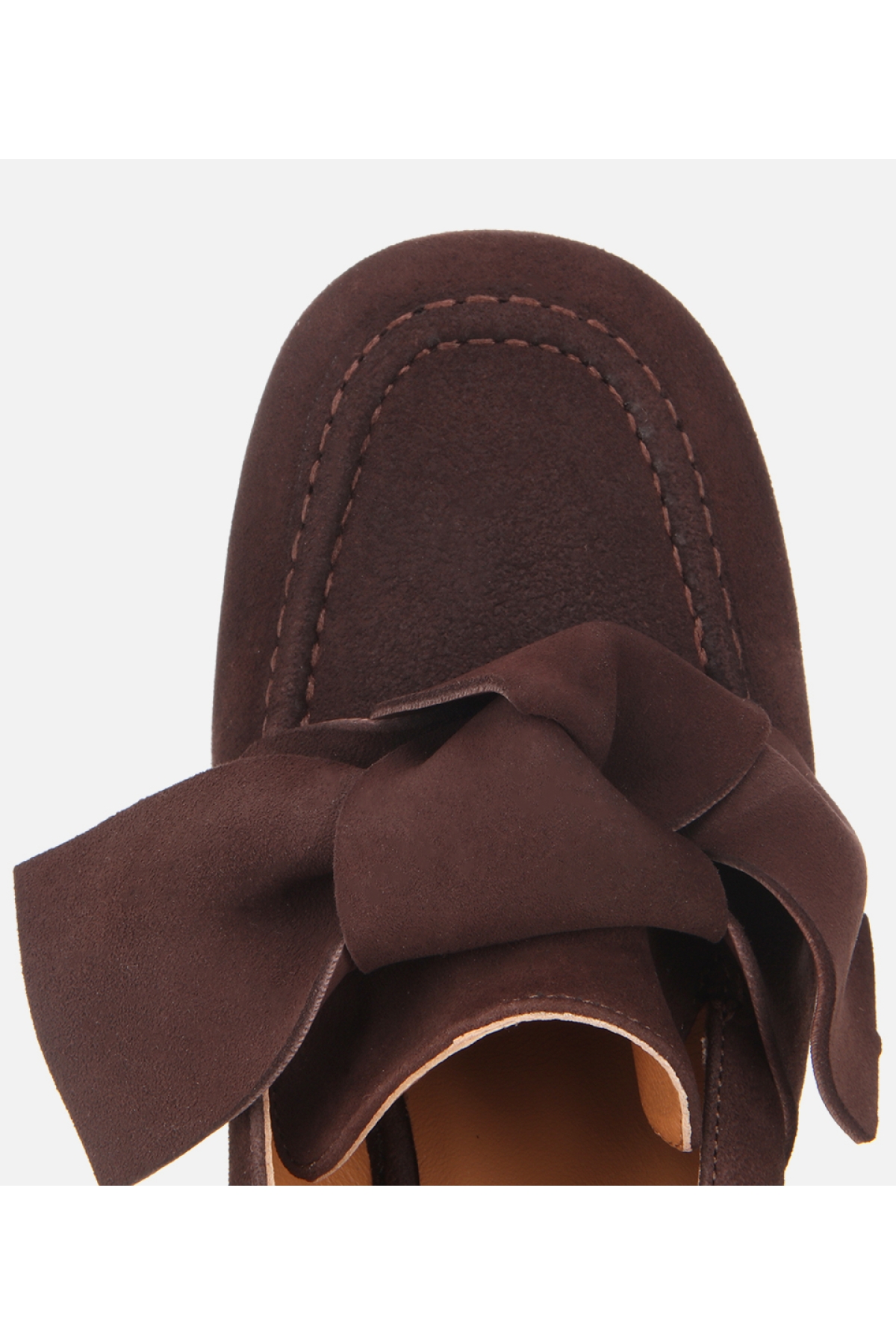 Kadın Süet Kahverengi Fiyonk Detaylı Kalın Topuklu Ayakkabı - Görsel 5