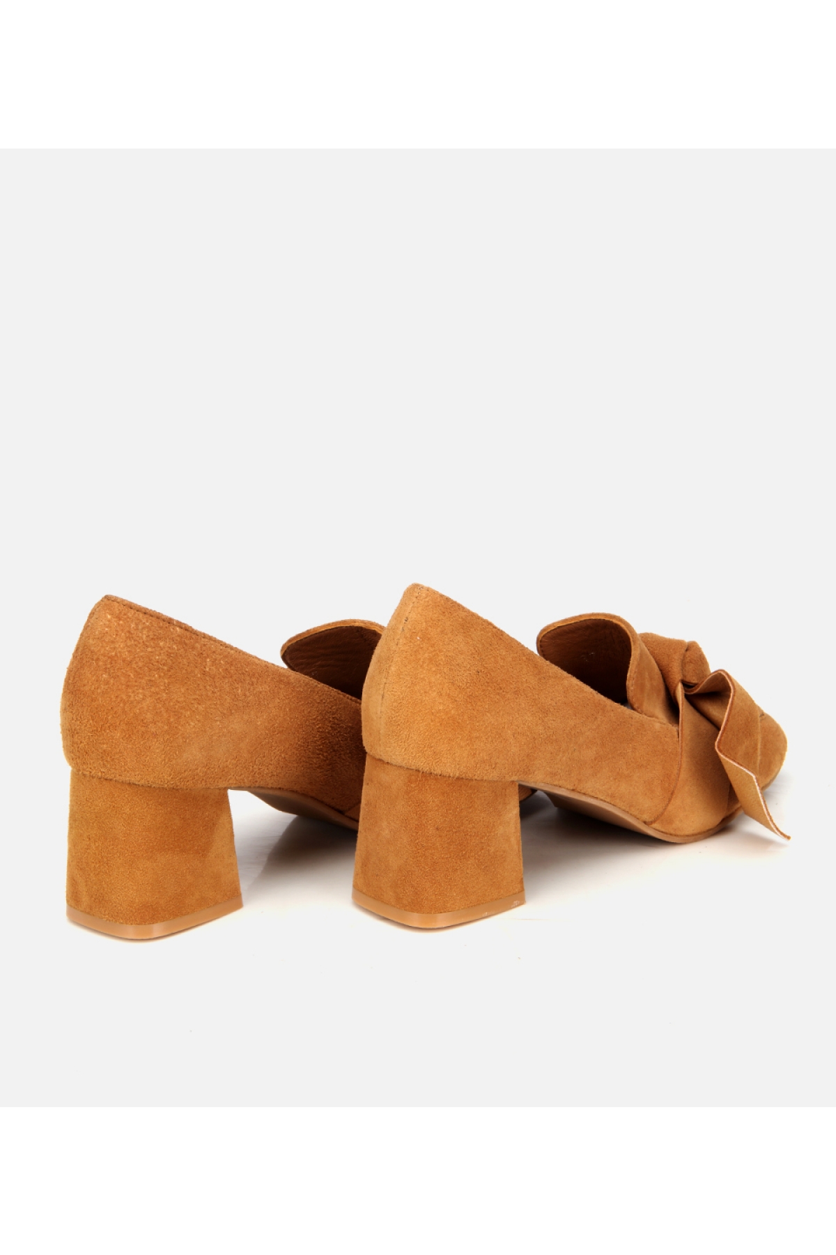 Kadın Süet Taba Fiyonk Detaylı Kalın Topuklu Ayakkabı - Görsel 4