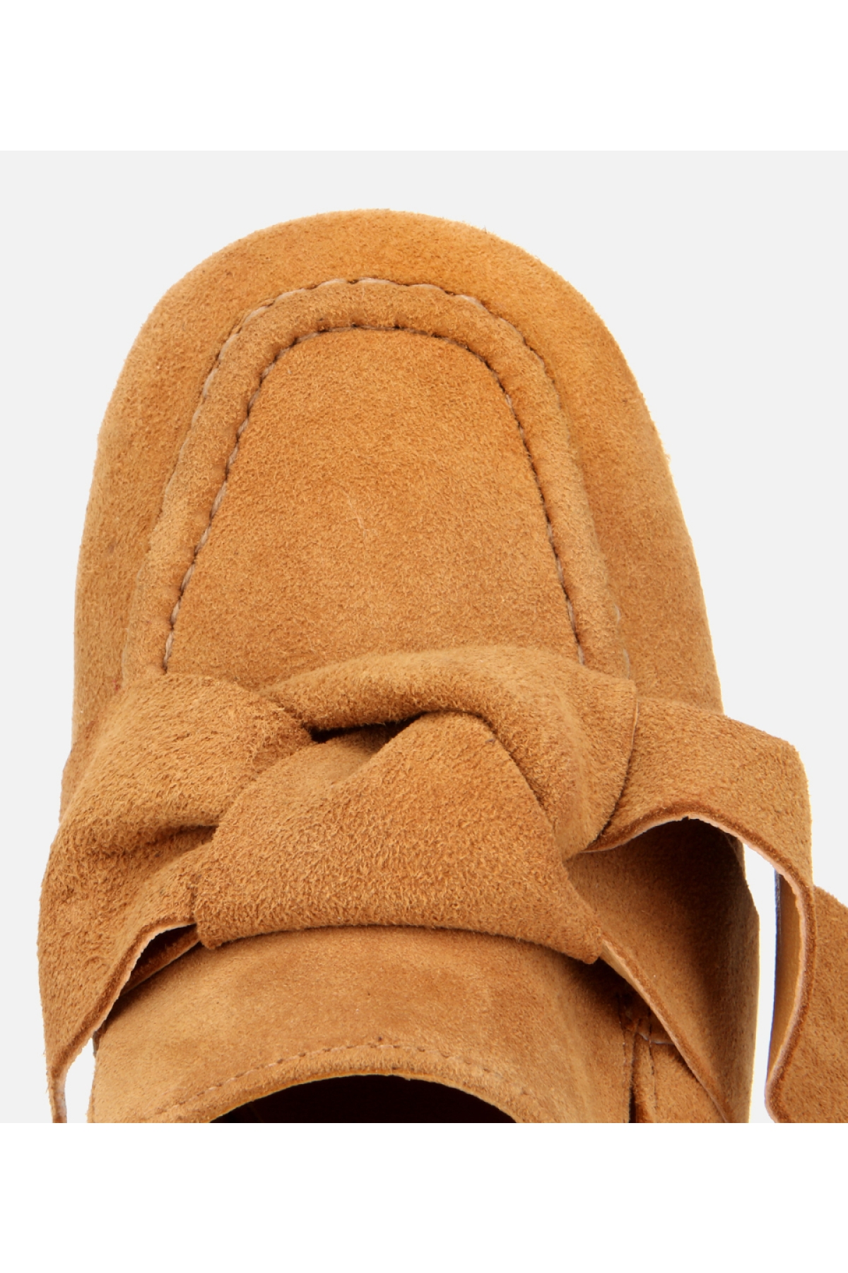 Kadın Süet Taba Fiyonk Detaylı Kalın Topuklu Ayakkabı - Görsel 5