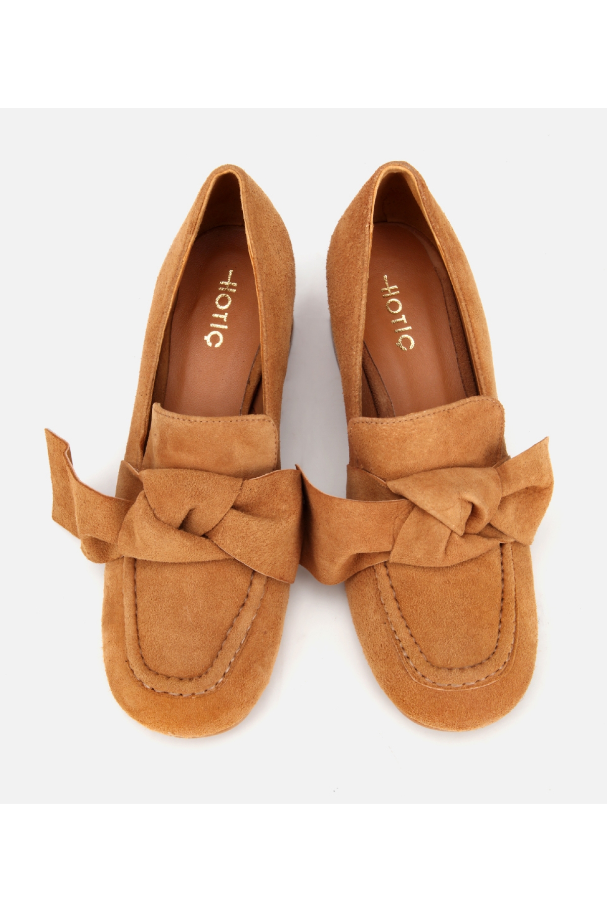 Kadın Süet Taba Fiyonk Detaylı Kalın Topuklu Ayakkabı - Görsel 6