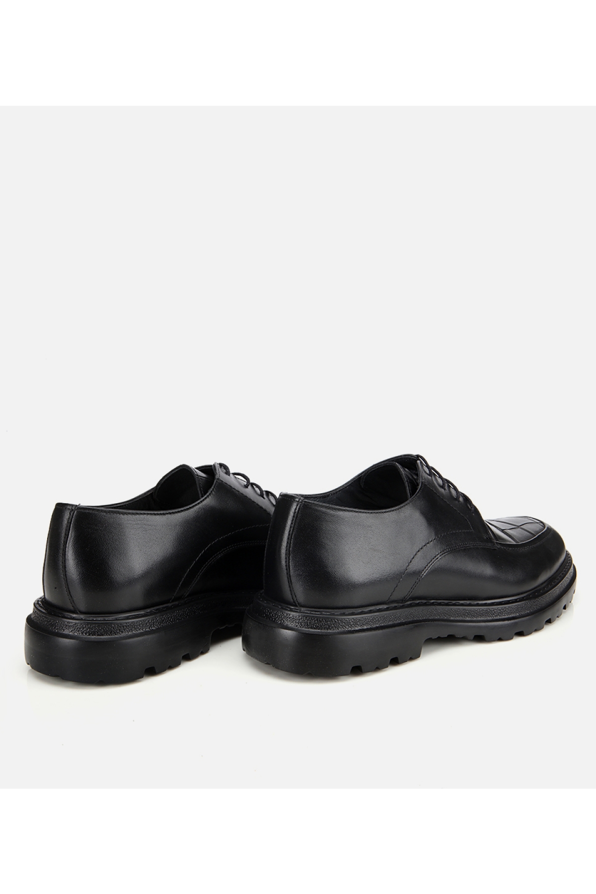 Erkek Kroko Deri Siyah Yüksek Tabanlı Klasik Ayakkabı - Görsel 4