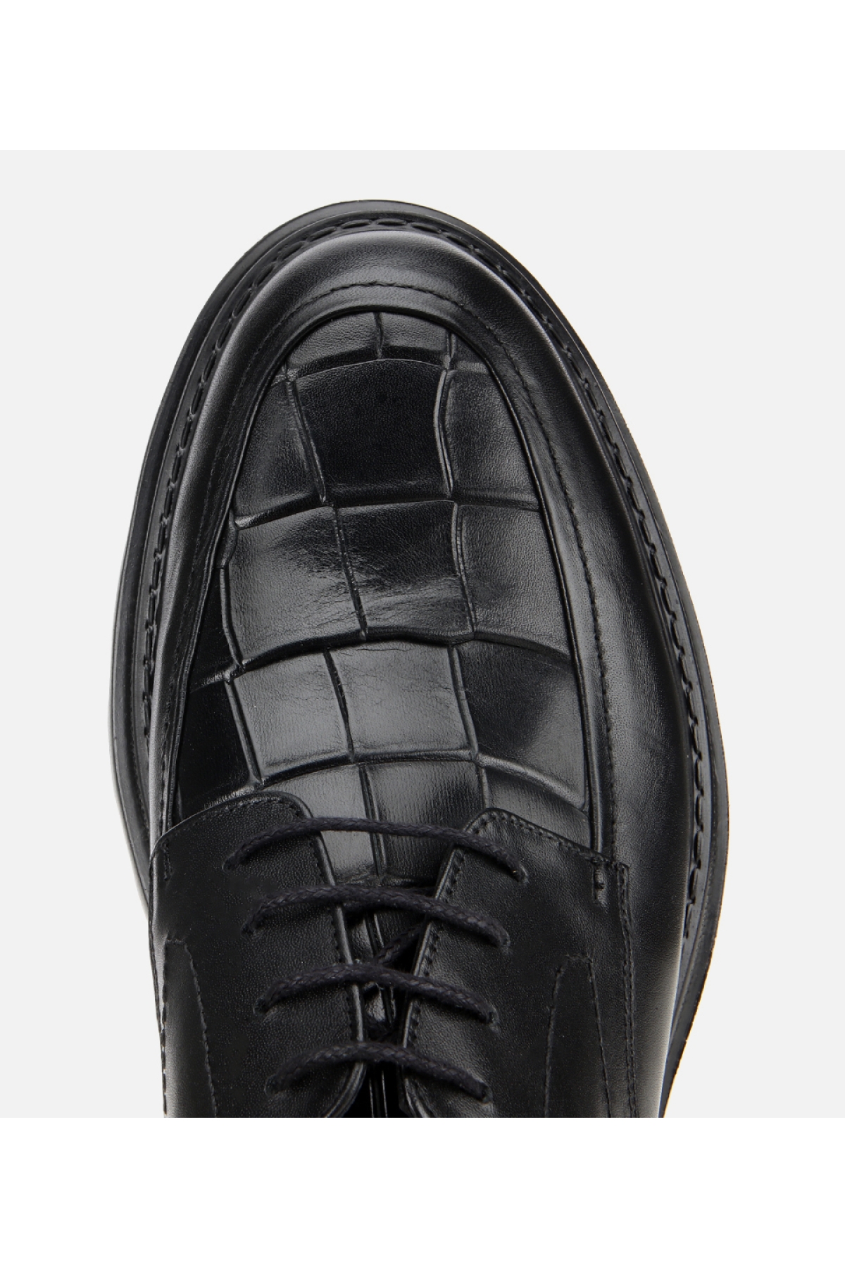 Erkek Kroko Deri Siyah Yüksek Tabanlı Klasik Ayakkabı - Görsel 5