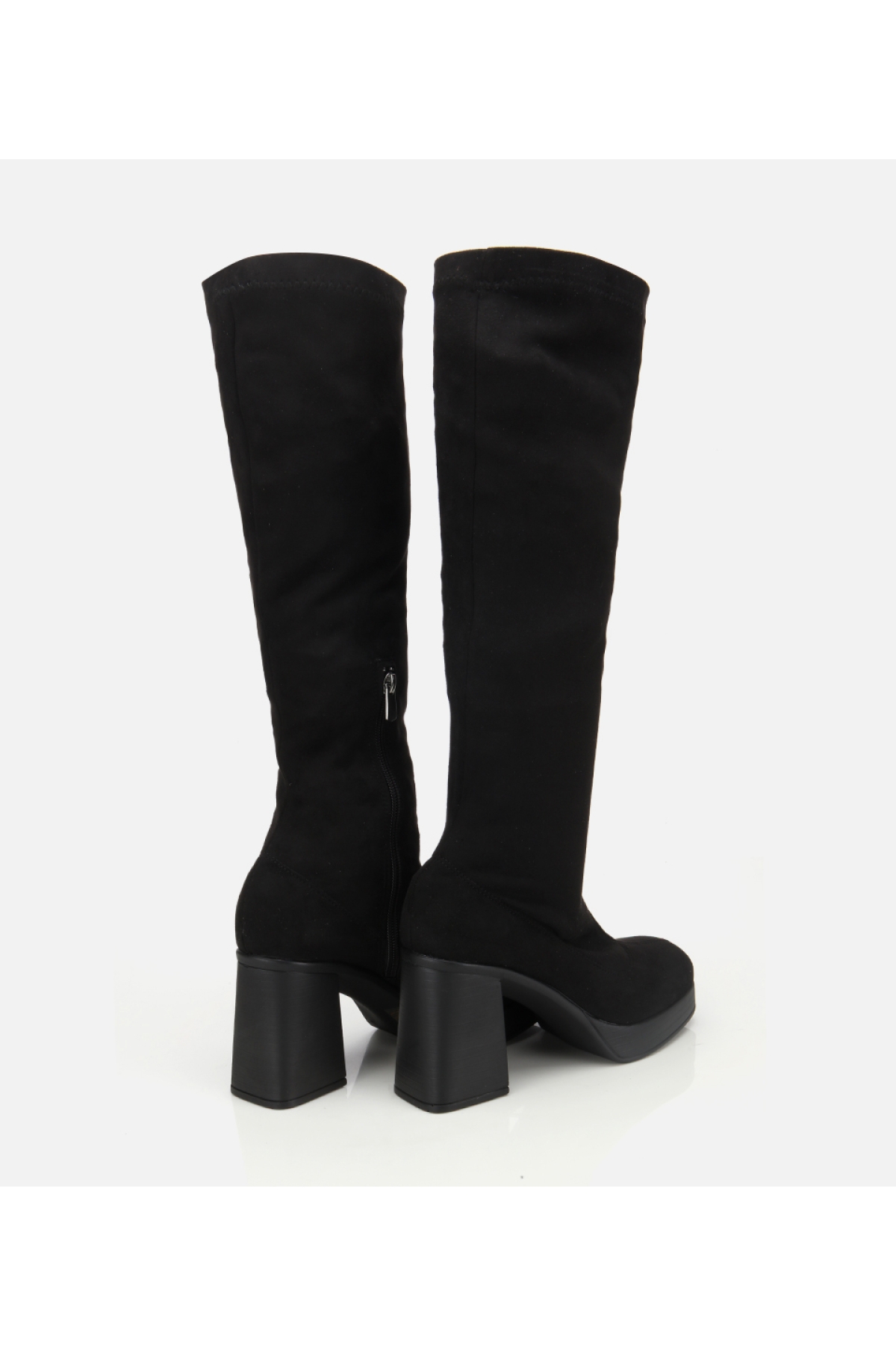Kadın Siyah Streç Kalın Tabanlı Yüksek Topuklu Çizme - Görsel 4