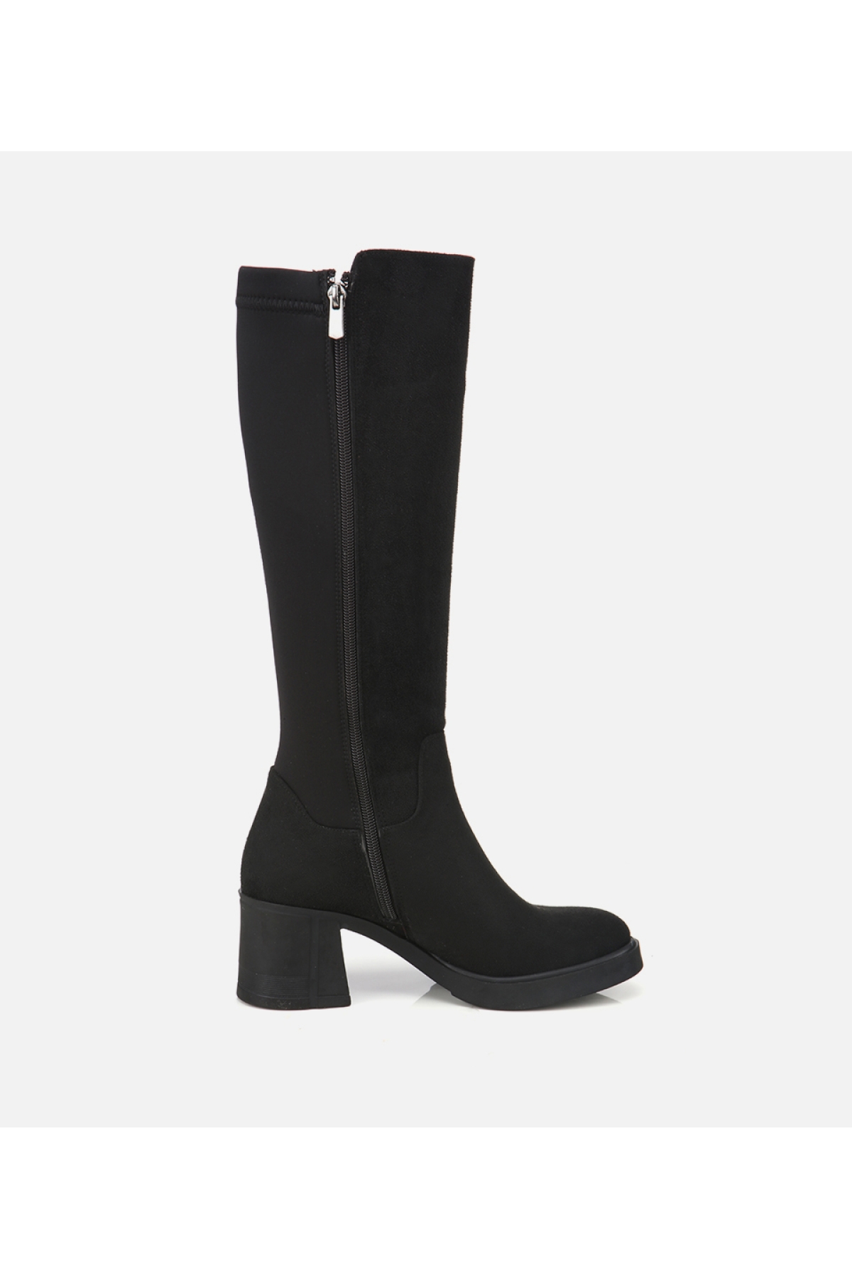 Kadın Süet Siyah Streç Topuklu Çizme - Görsel 4