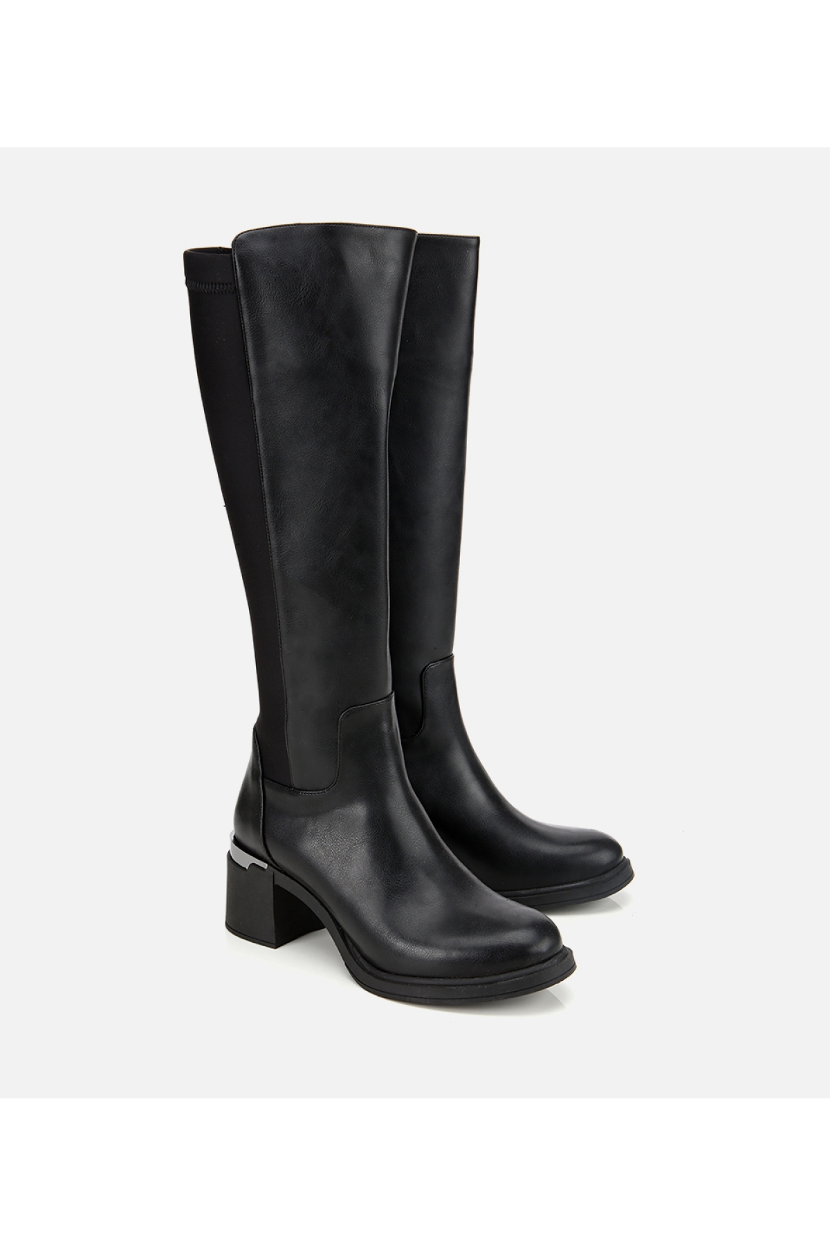 Kadın Siyah Streç Metal Detaylı Topuklu Çizme - Görsel 2