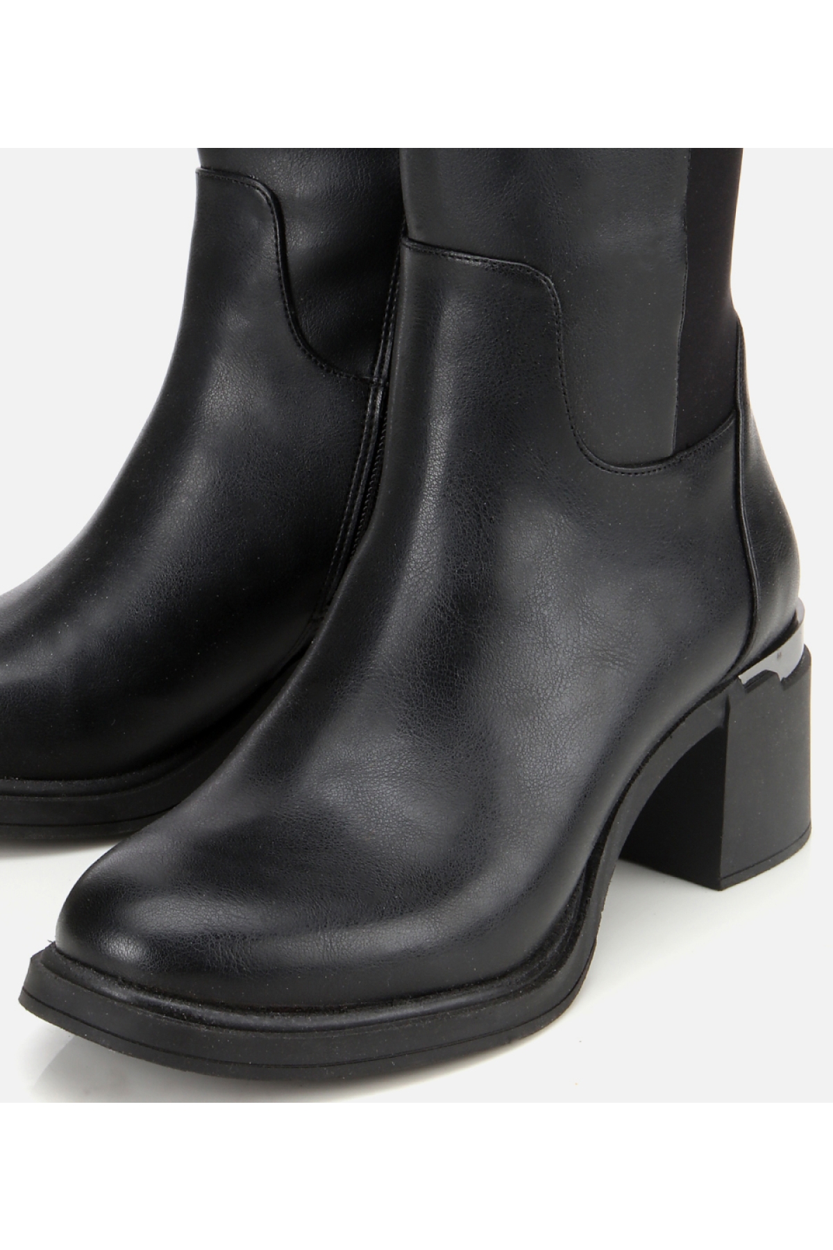 Kadın Siyah Streç Metal Detaylı Topuklu Çizme - Görsel 3