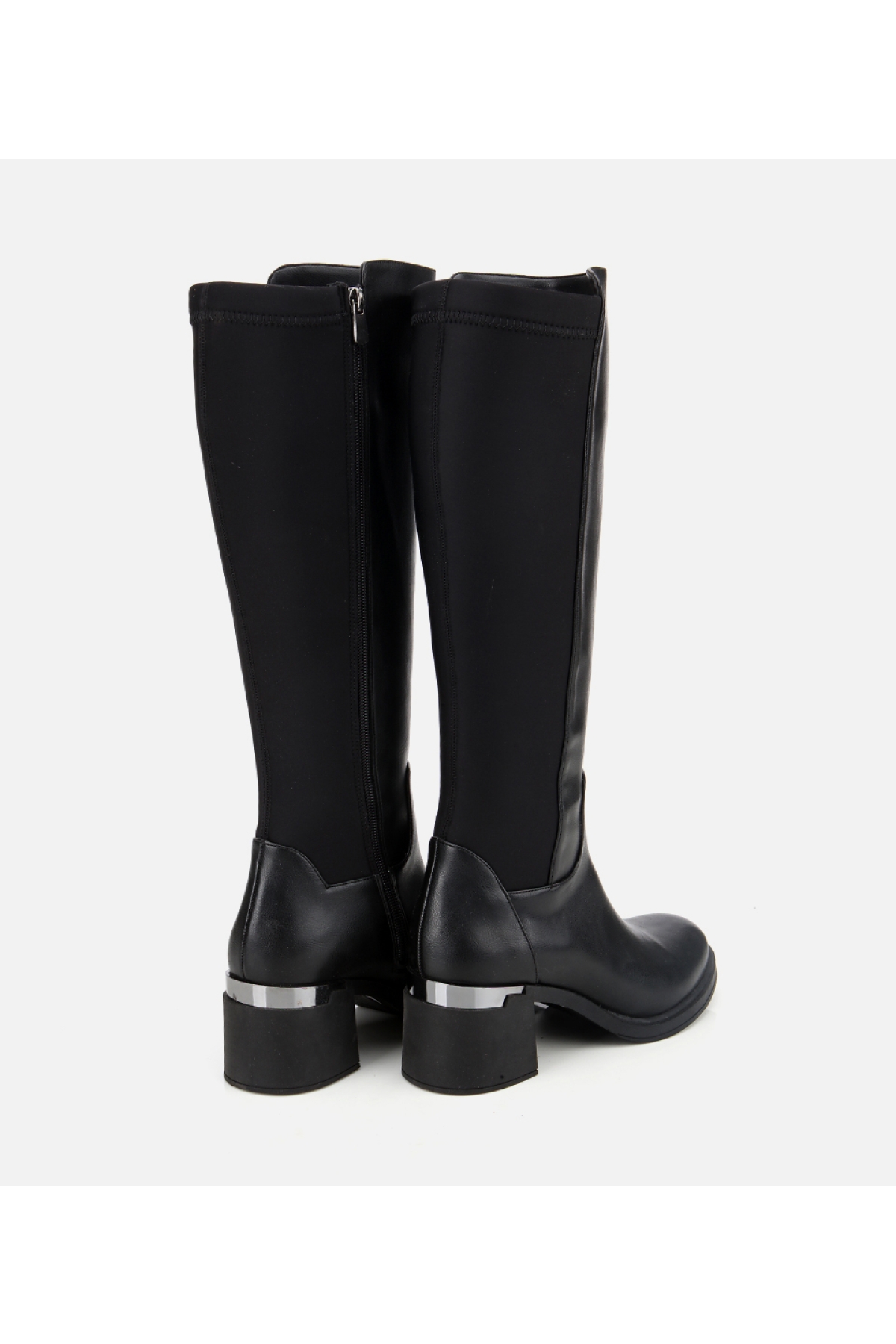 Kadın Siyah Streç Metal Detaylı Topuklu Çizme - Görsel 4