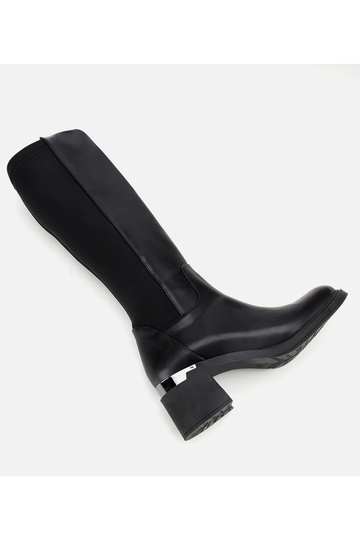 Kadın Siyah Streç Metal Detaylı Topuklu Çizme - Görsel 6