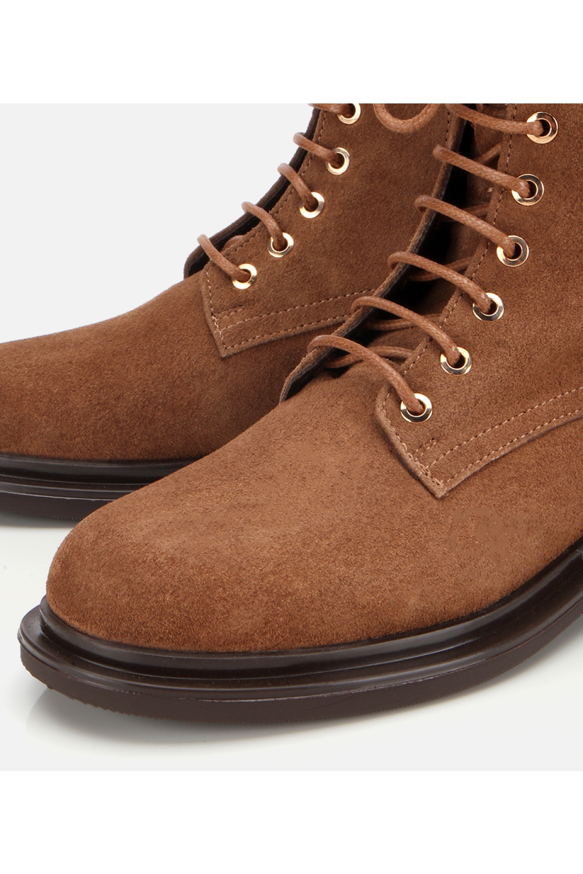 Kadın Süet Deri Taba Bağcık Detaylı Fermuarlı Düz Bot - Görsel 3