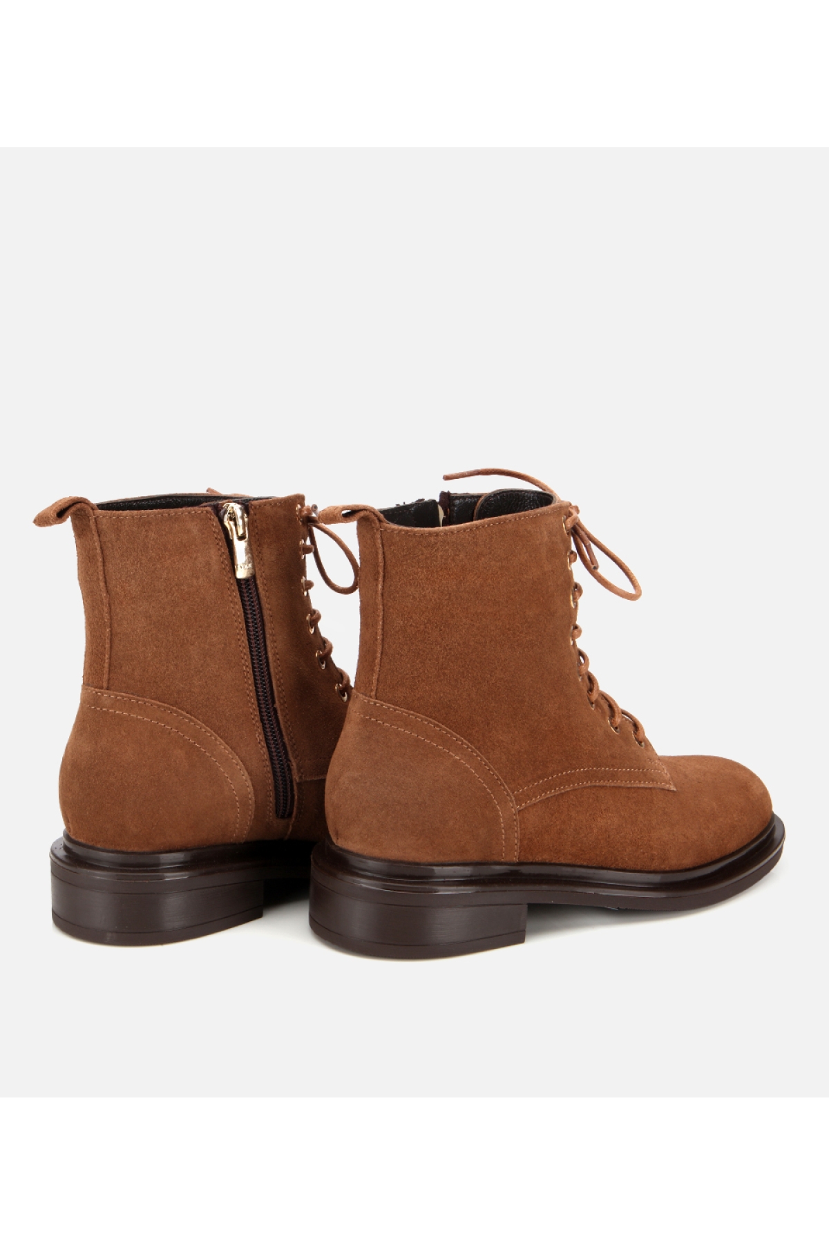 Kadın Süet Deri Taba Bağcık Detaylı Fermuarlı Düz Bot - Görsel 4