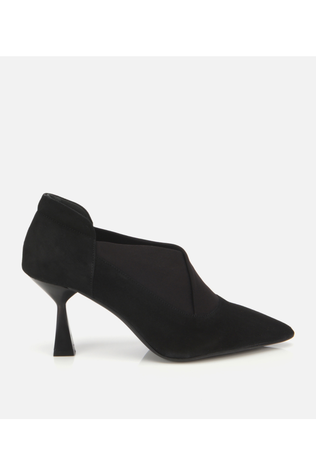 Kadın Süet Deri Siyah Streç Detaylı İnce Topuklu Stiletto