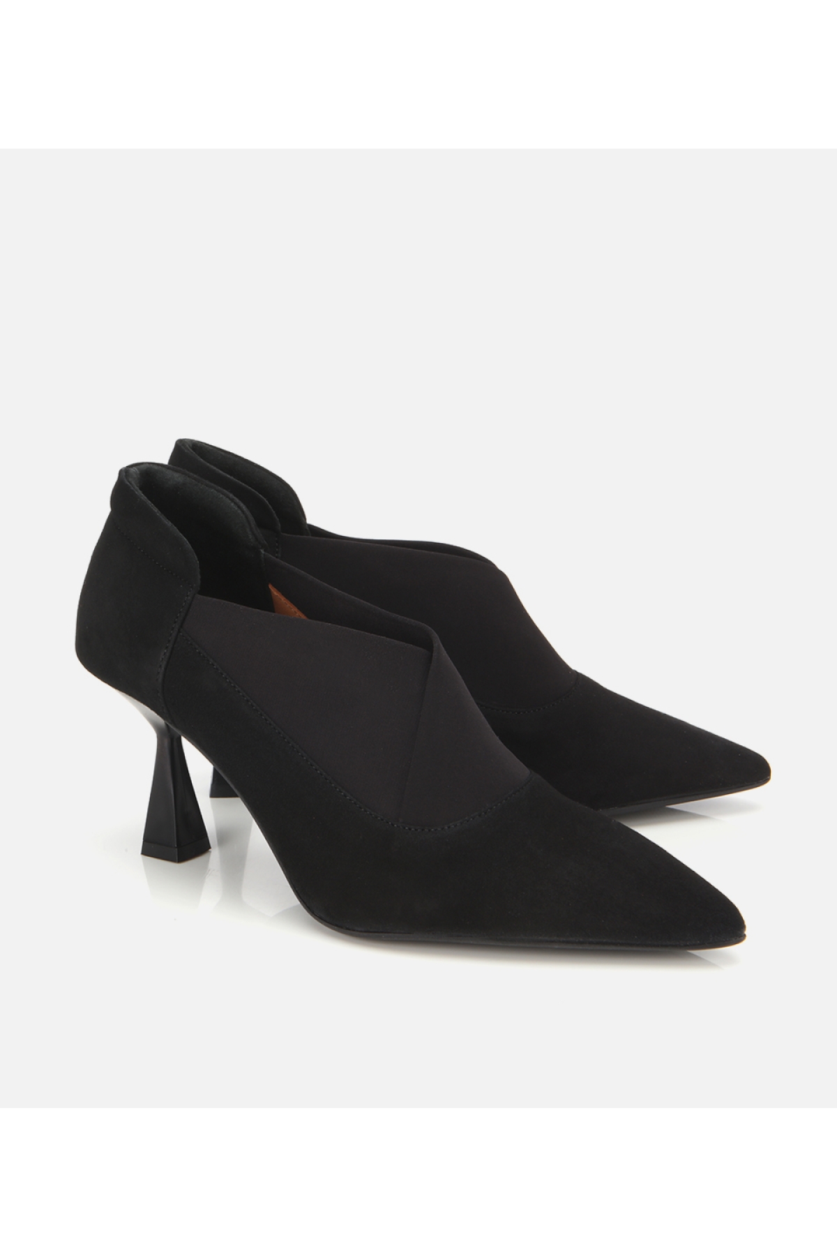 Kadın Süet Deri Siyah Streç Detaylı İnce Topuklu Stiletto - Görsel 2
