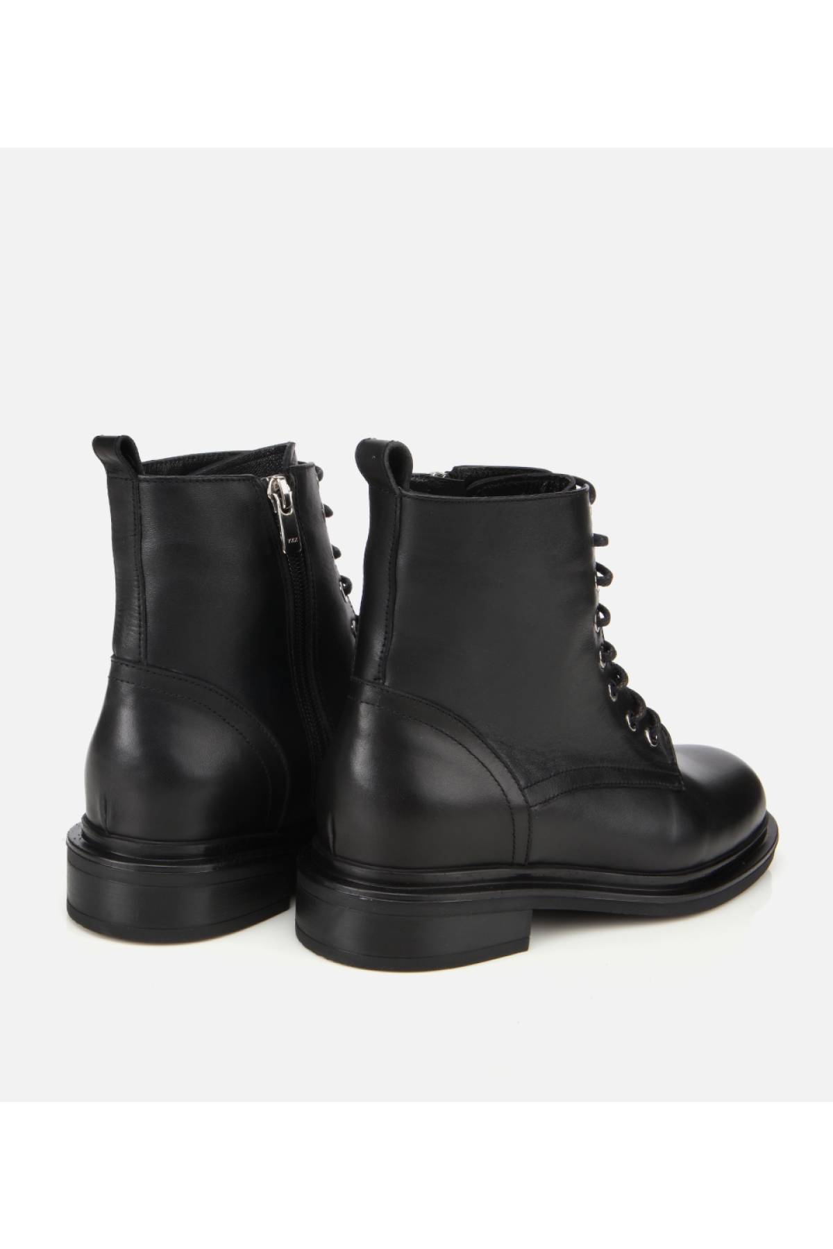 Kadın Deri Siyah Fermuarlı Postal Düz Bot - Görsel 4
