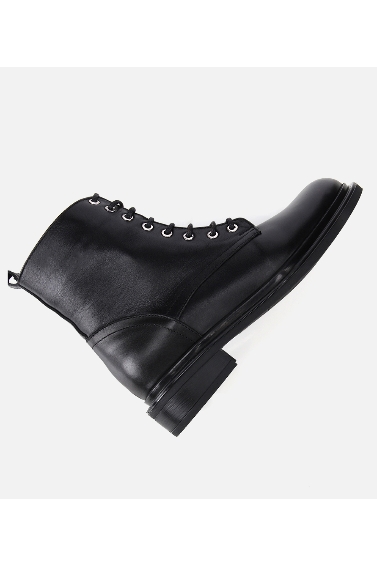 Kadın Deri Siyah Fermuarlı Postal Düz Bot - Görsel 6