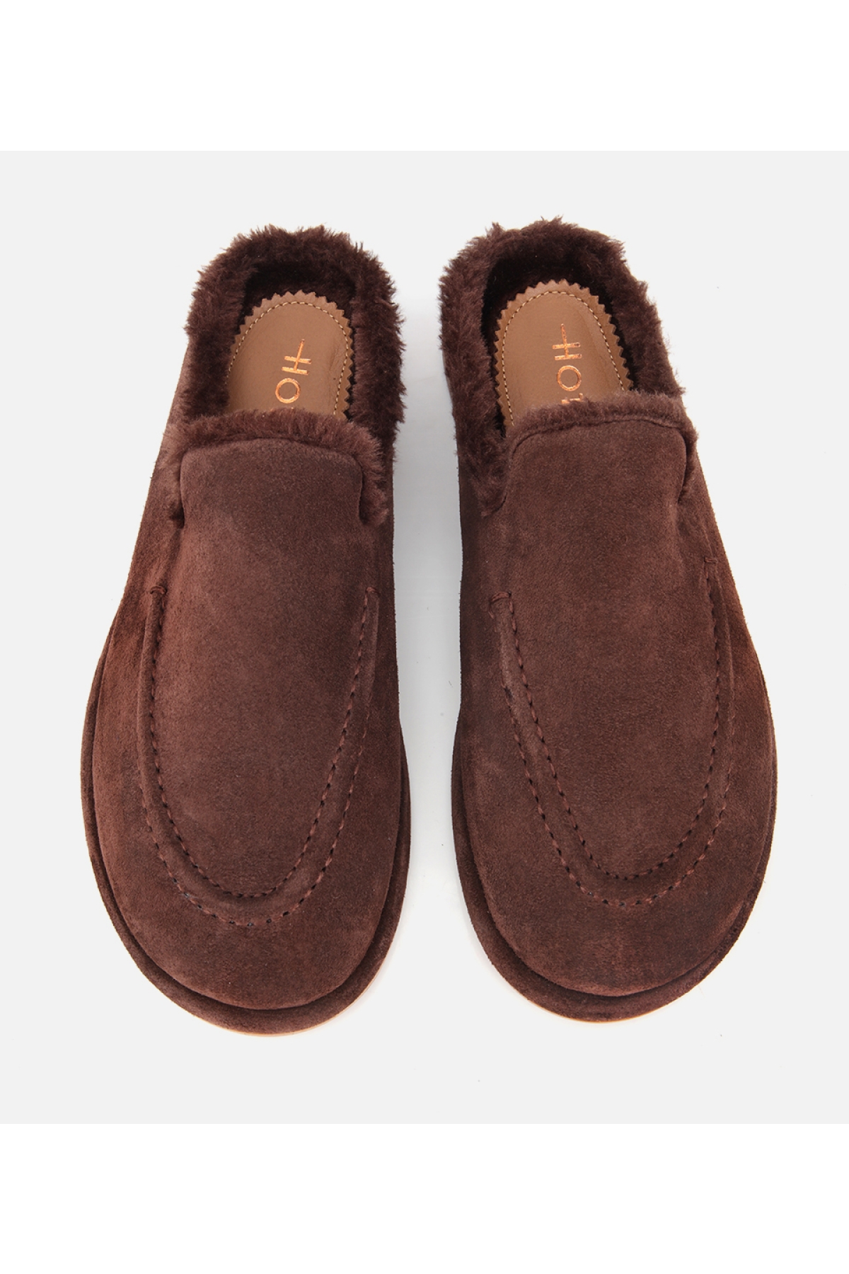 Kadın Süet Deri Kahverengi İçi Kürklü Düz Günlük Terlik - Görsel 7