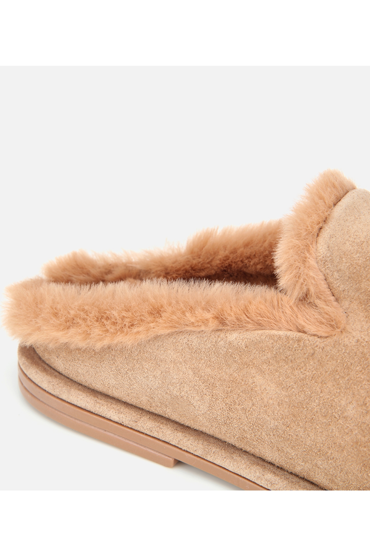 Kadın Süet Deri Bej İçi Kürklü Düz Günlük Terlik - Görsel 2