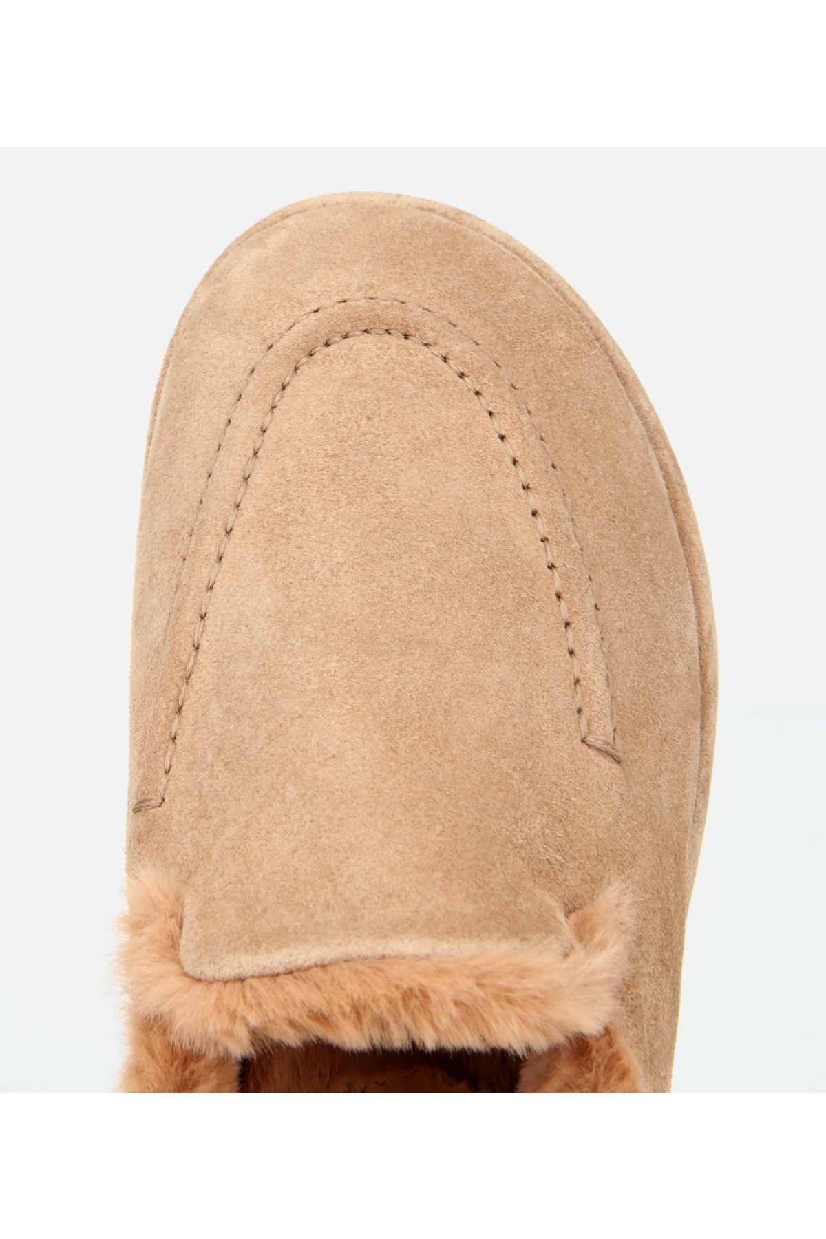 Kadın Süet Deri Bej İçi Kürklü Düz Günlük Terlik - Görsel 6