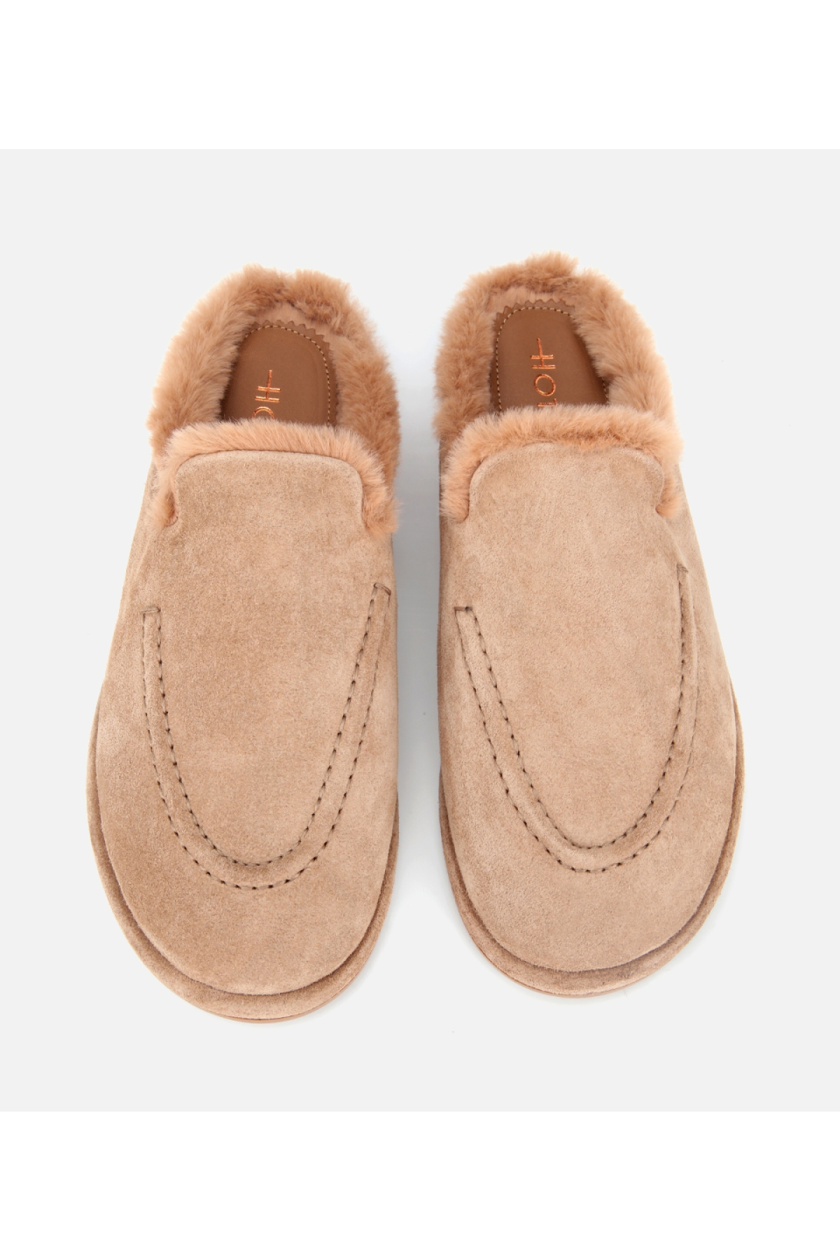 Kadın Süet Deri Bej İçi Kürklü Düz Günlük Terlik - Görsel 7