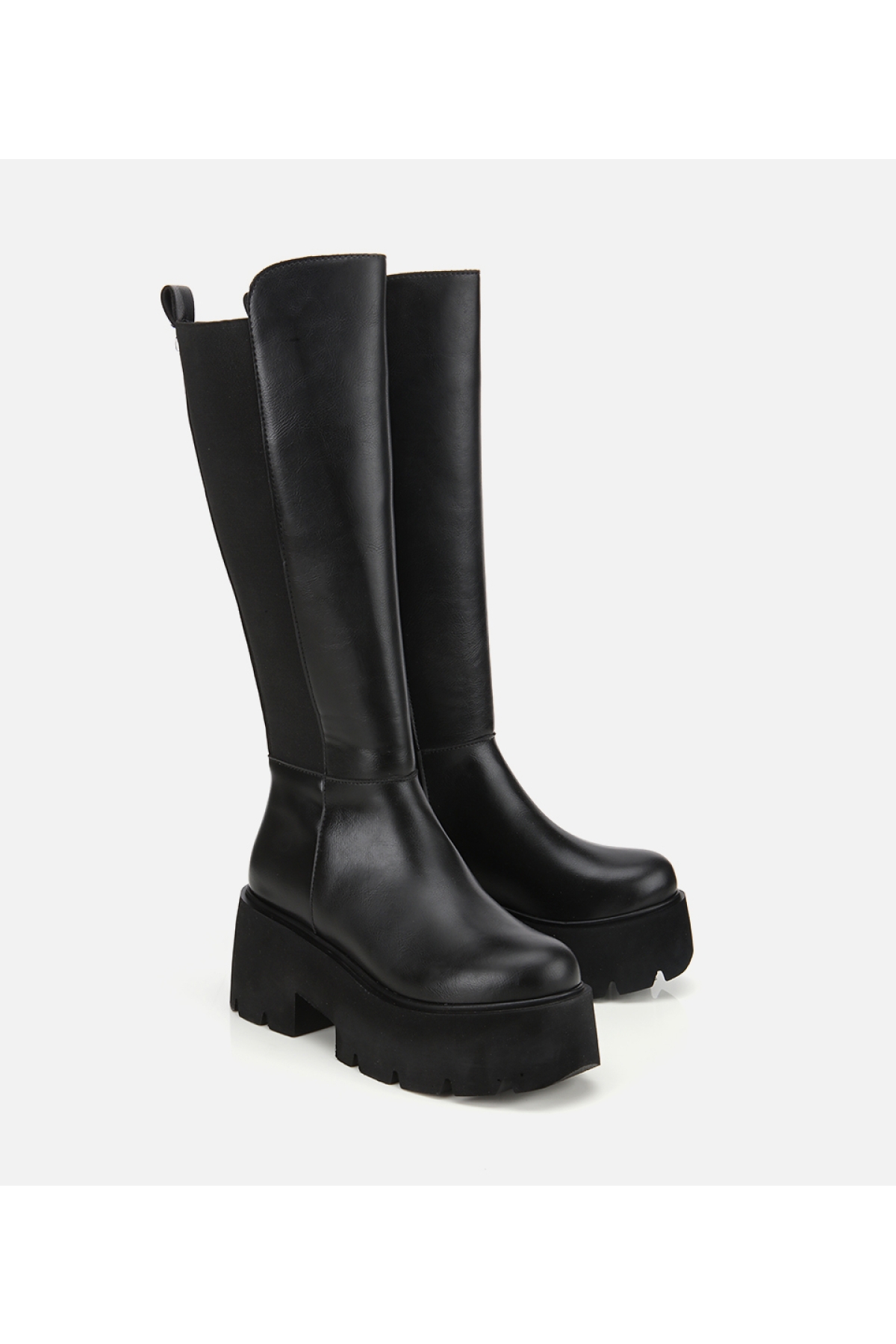 Kadın Siyah Streç Kalın Tabanlı Düz Çizme - Görsel 2