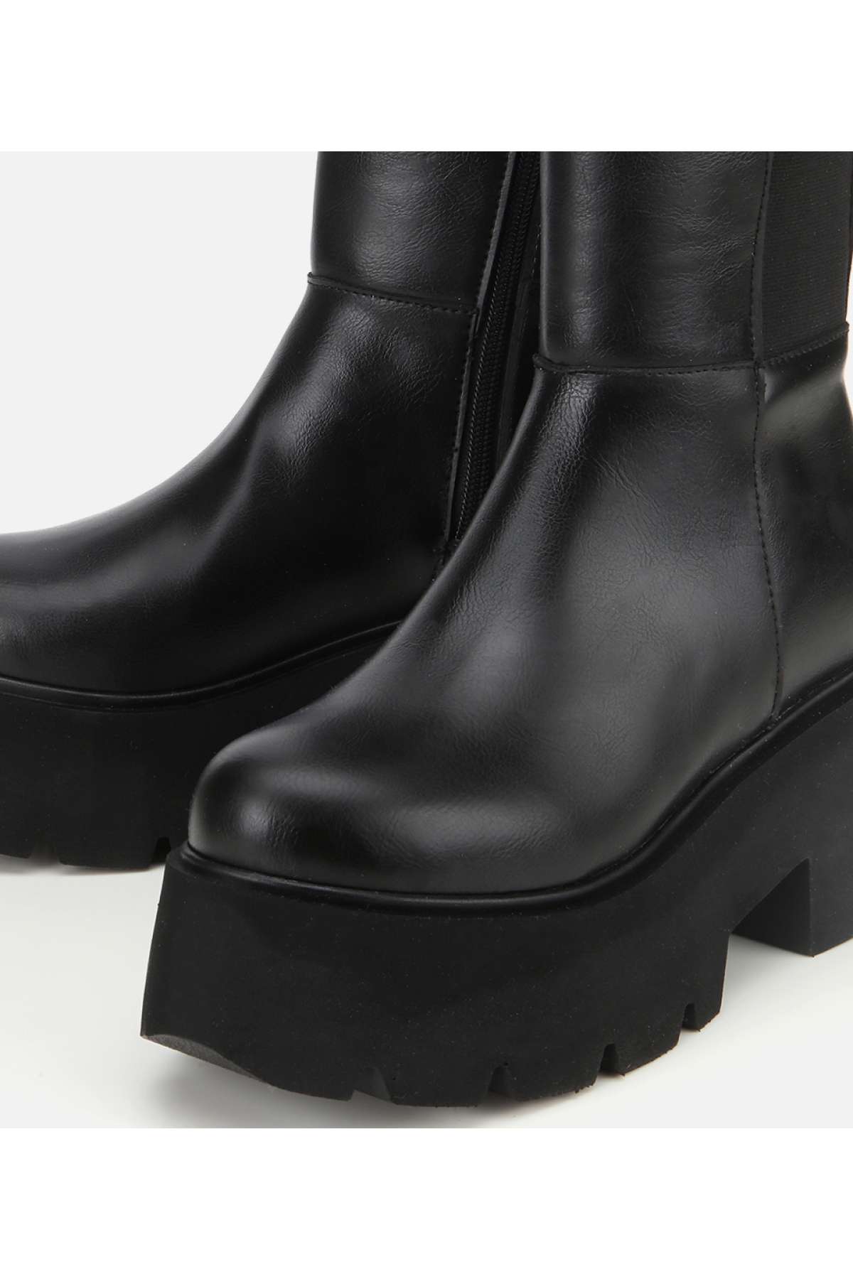 Kadın Siyah Streç Kalın Tabanlı Düz Çizme - Görsel 3