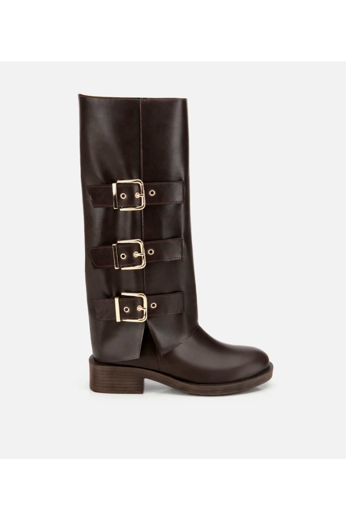 Kadın Kahverengi Tokalı Düz Çizme - Görsel 1