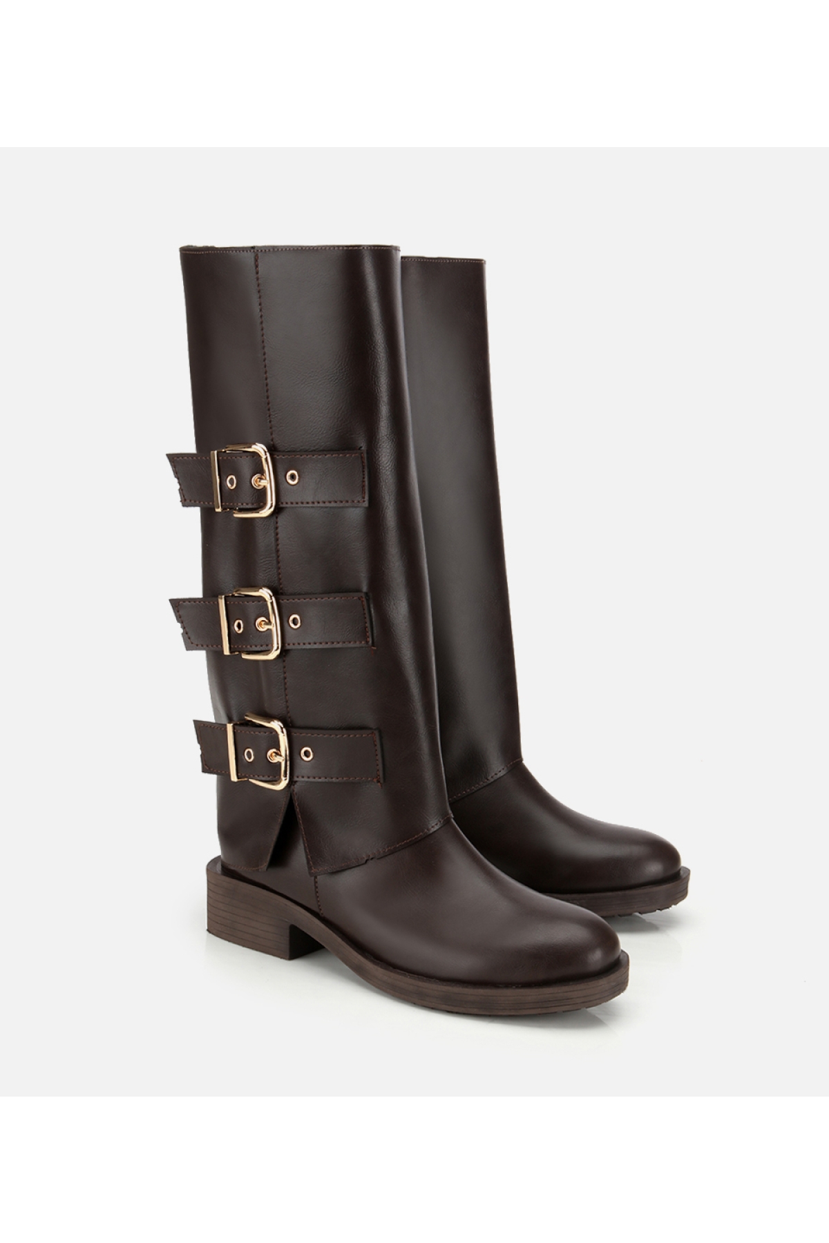 Kadın Kahverengi Tokalı Düz Çizme - Görsel 2
