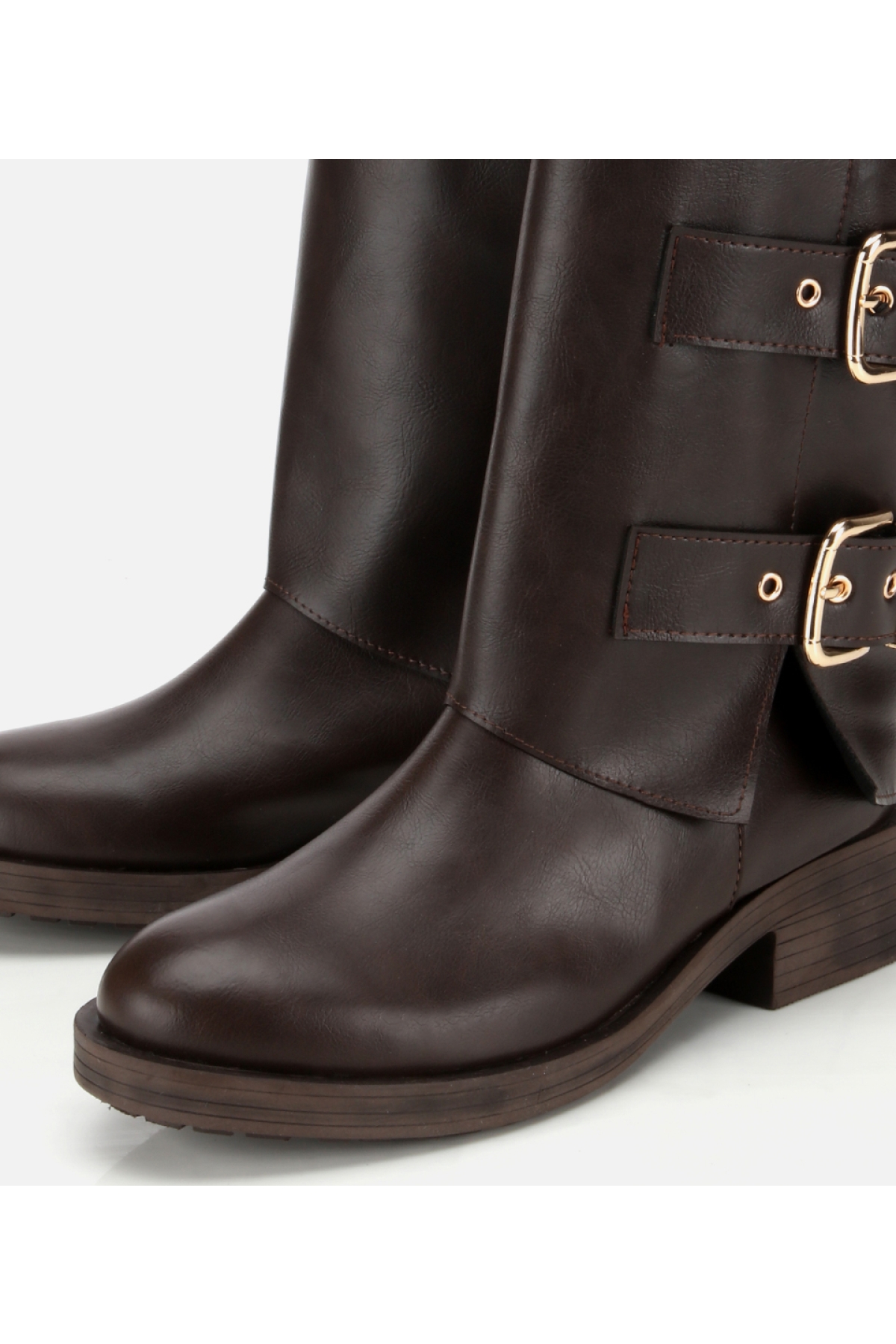 Kadın Kahverengi Tokalı Düz Çizme - Görsel 3