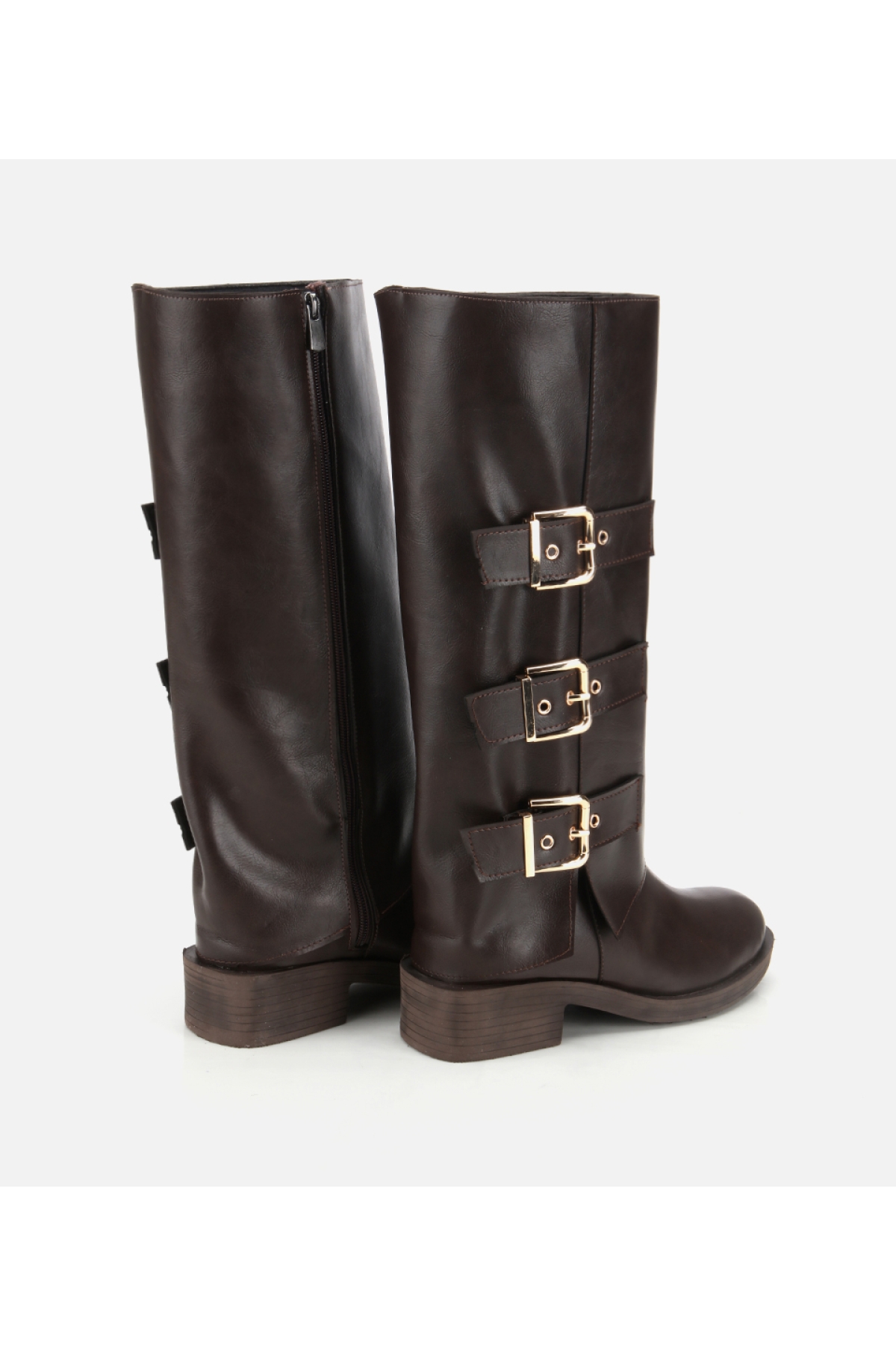 Kadın Kahverengi Tokalı Düz Çizme - Görsel 4