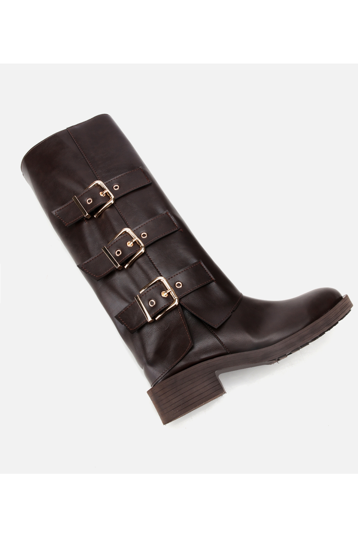 Kadın Kahverengi Tokalı Düz Çizme - Görsel 6