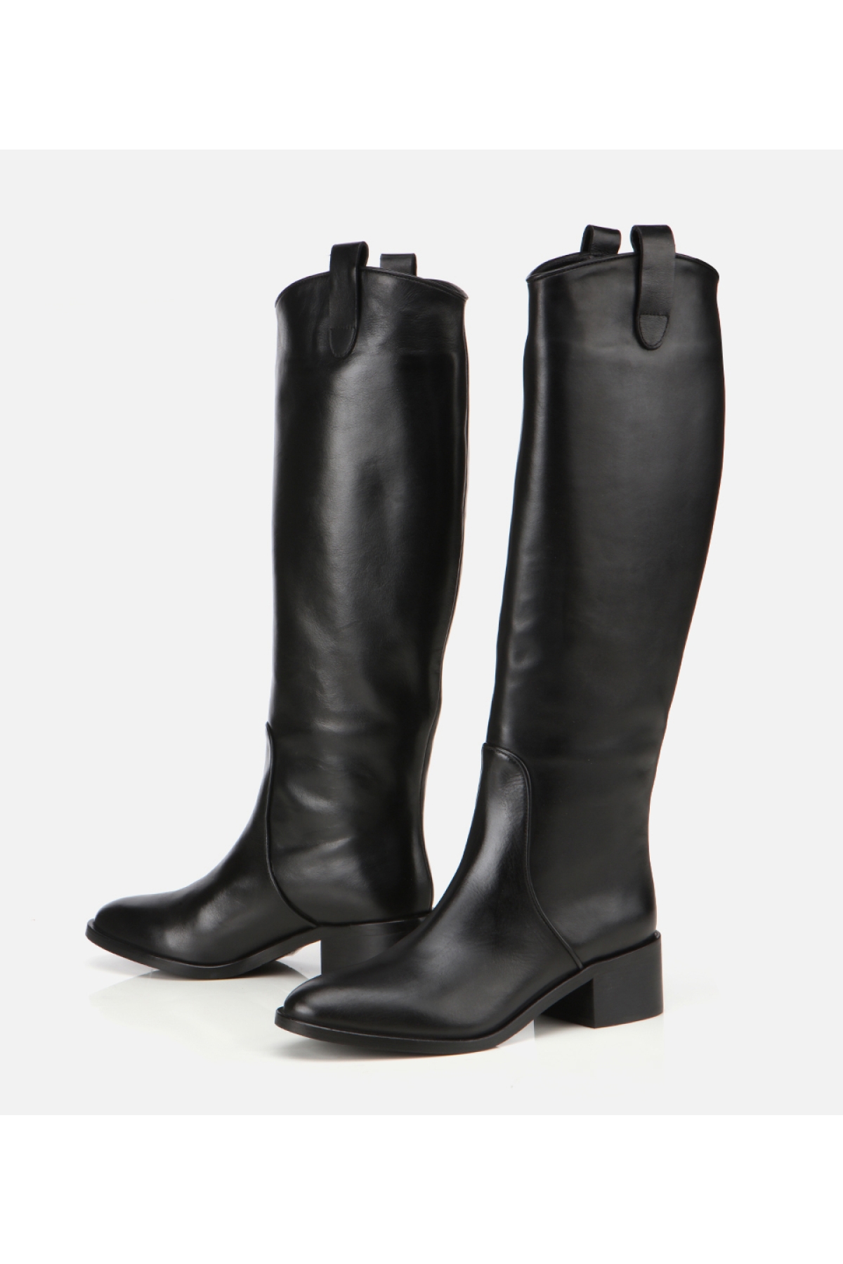 Kadın Deri Siyah Binici Uzun Düz Çizme - Görsel 4